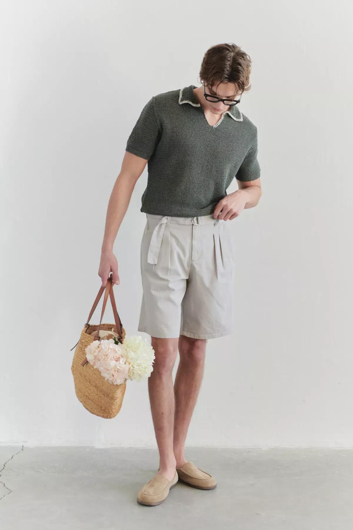 Beige Oversize Gabardine Shorts, , large image number 1