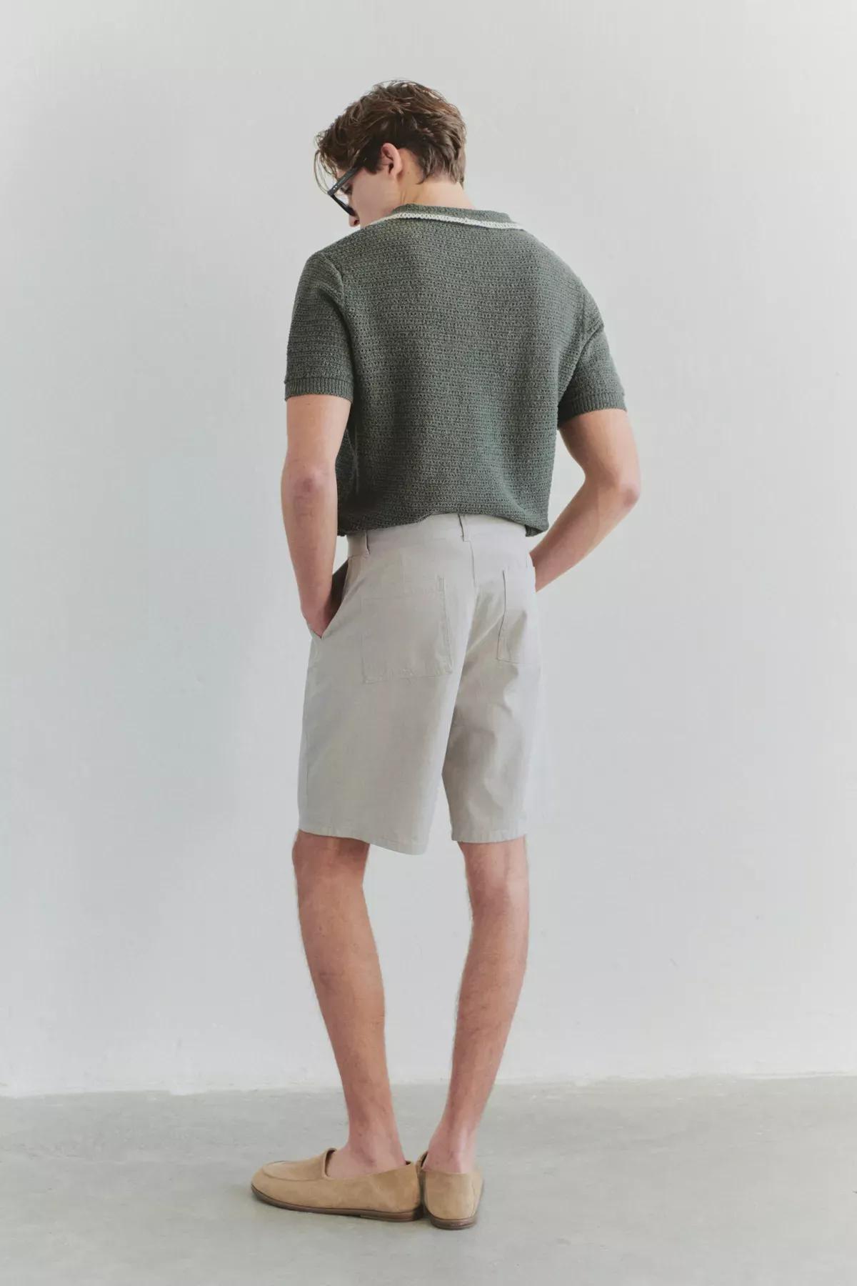 Beige Oversize Gabardine Shorts, , large image number 3