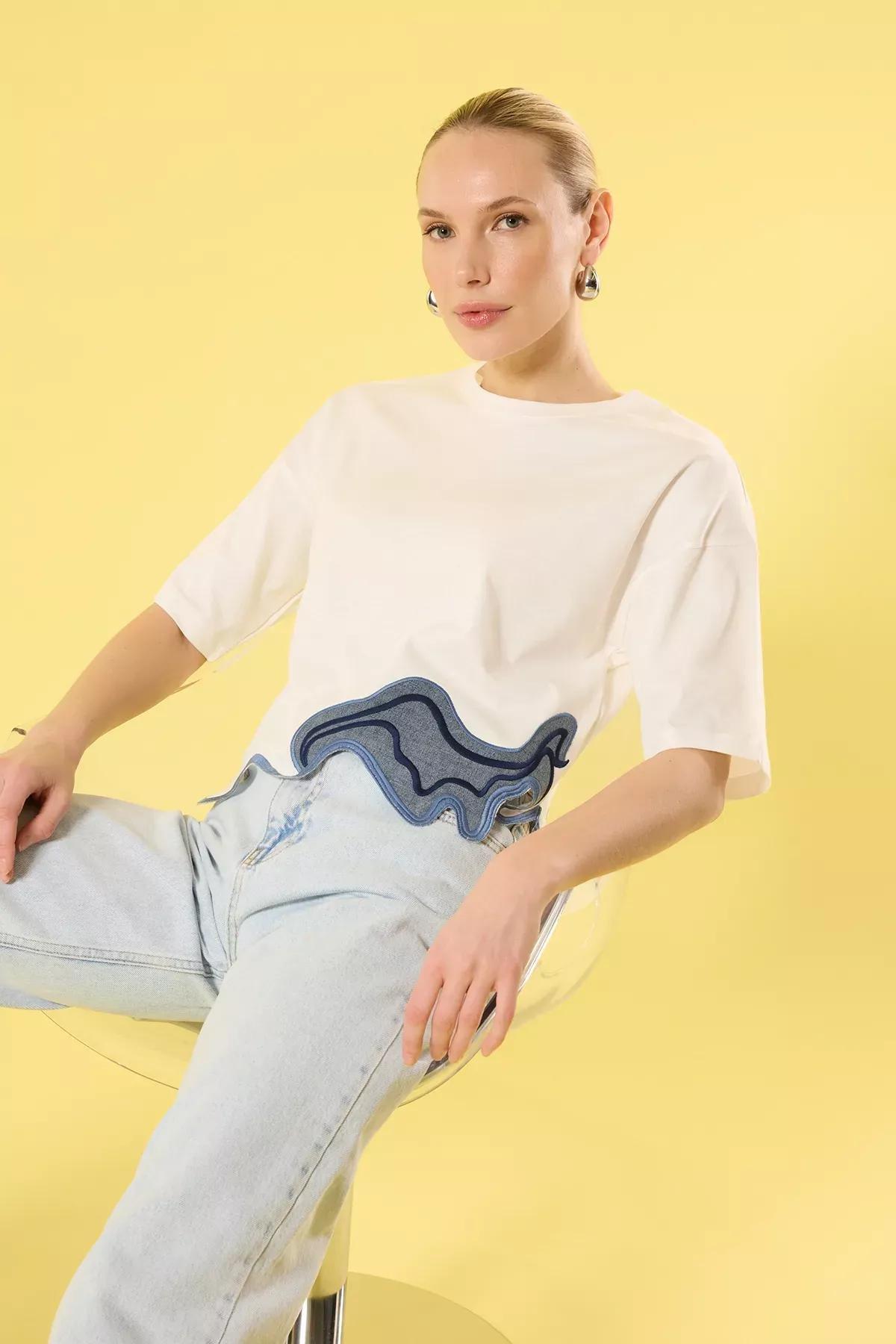 Beige Relaxed Crop Blouse, Ecru, large image number 0