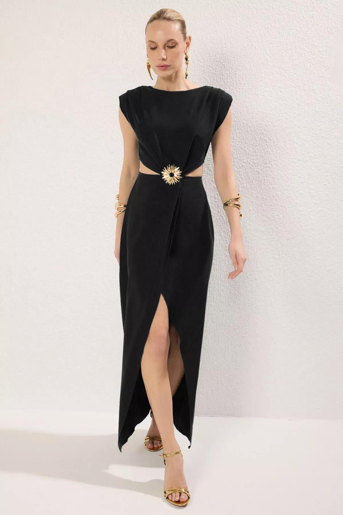 Black Accessory Detail Occasionwear Dress, , large image number 0