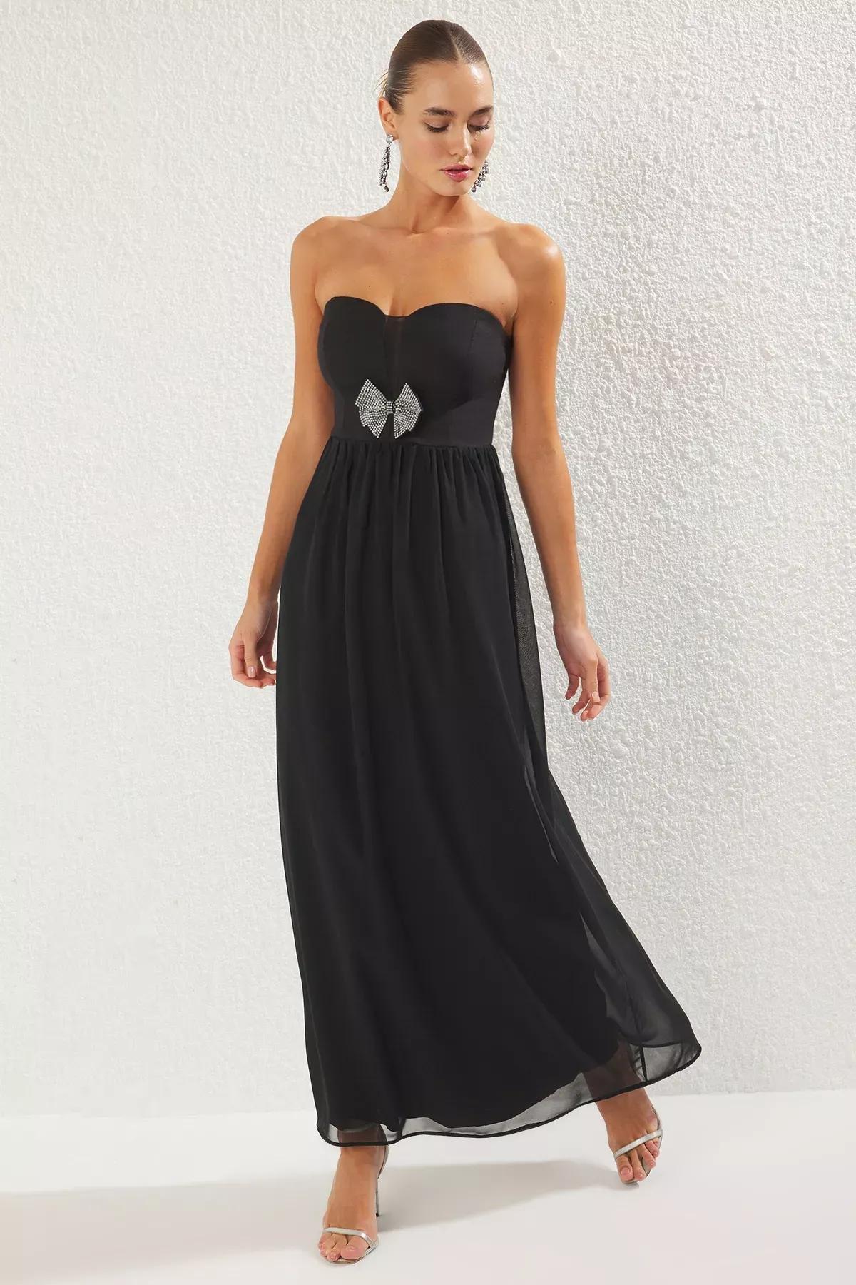 Black A-Cut Maxi Elegant Occasionwear Dress, , large image number 0