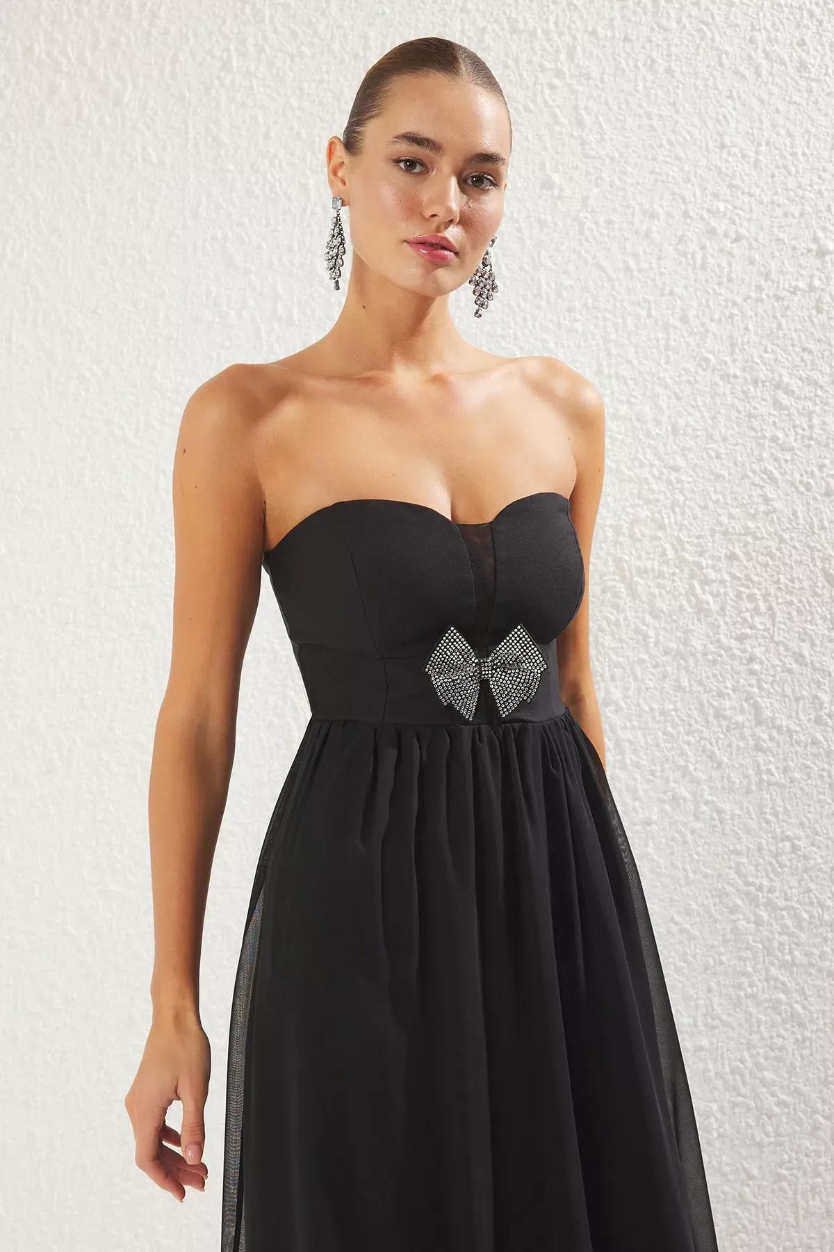 Black A-Cut Maxi Elegant Occasionwear Dress, , large image number 1