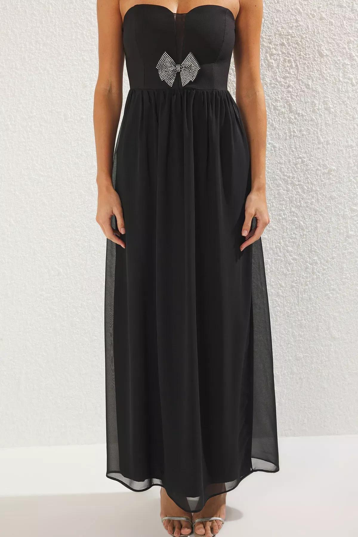Black A-Cut Maxi Elegant Occasionwear Dress, , large image number 2