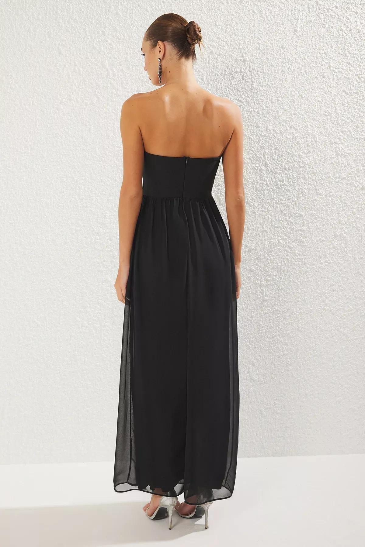 Black A-Cut Maxi Elegant Occasionwear Dress, , large image number 4