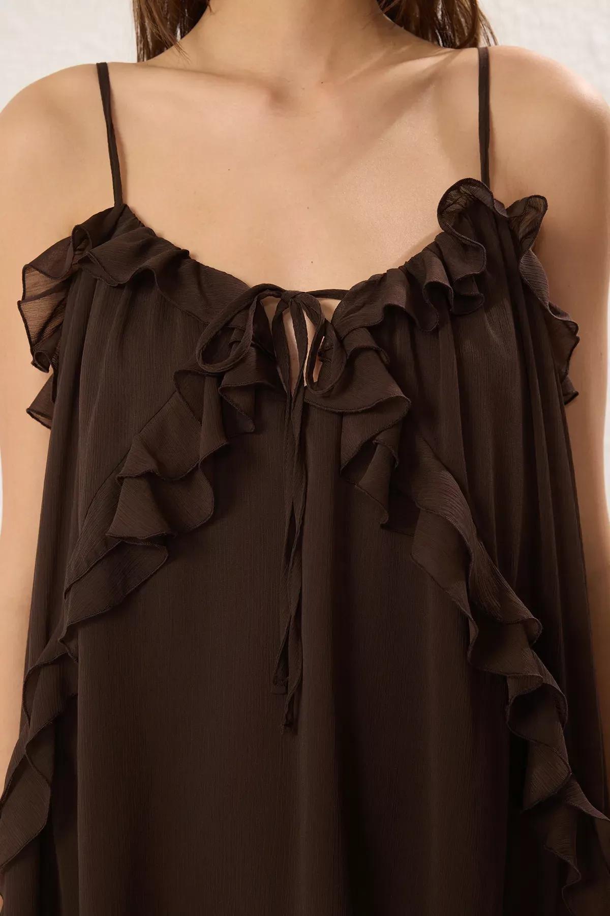 Brown Limited Edition Ruffle Mini Dress, Brown, large image number 2