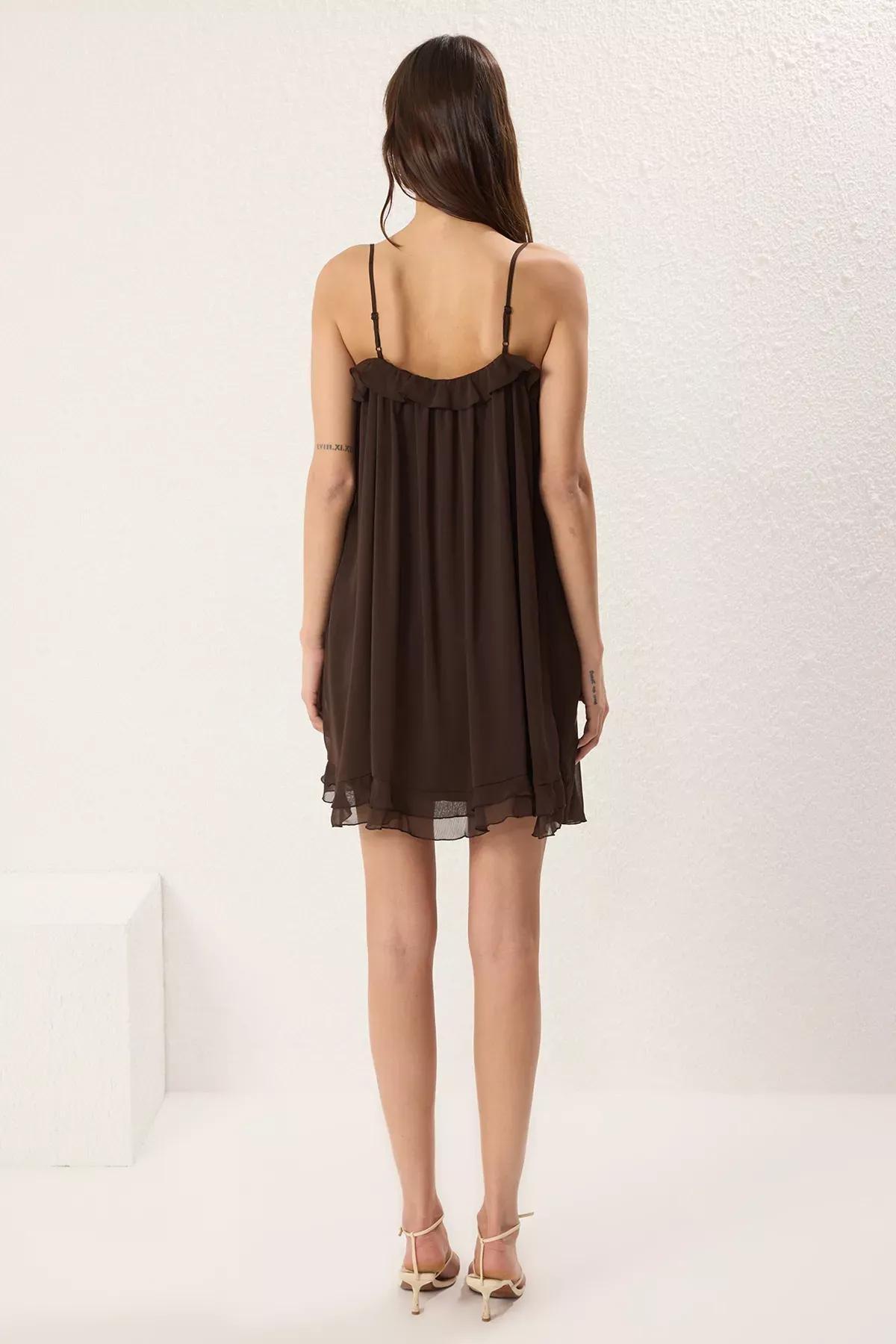 Brown Limited Edition Ruffle Mini Dress, Brown, large image number 3