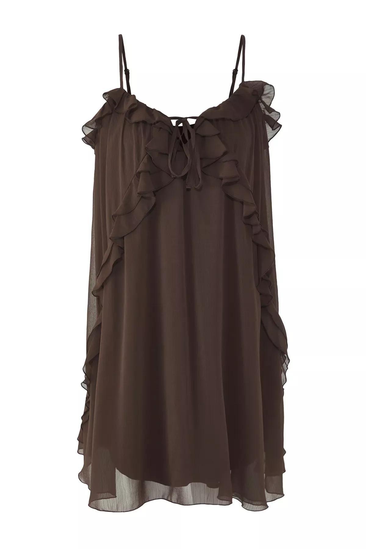 Brown Limited Edition Ruffle Mini Dress, Brown, large image number 4