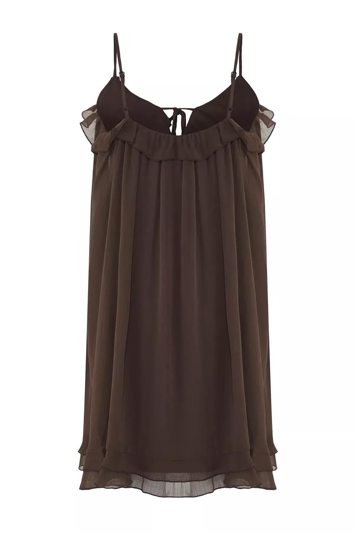 Brown Limited Edition Ruffle Mini Dress, Brown, large image number 5