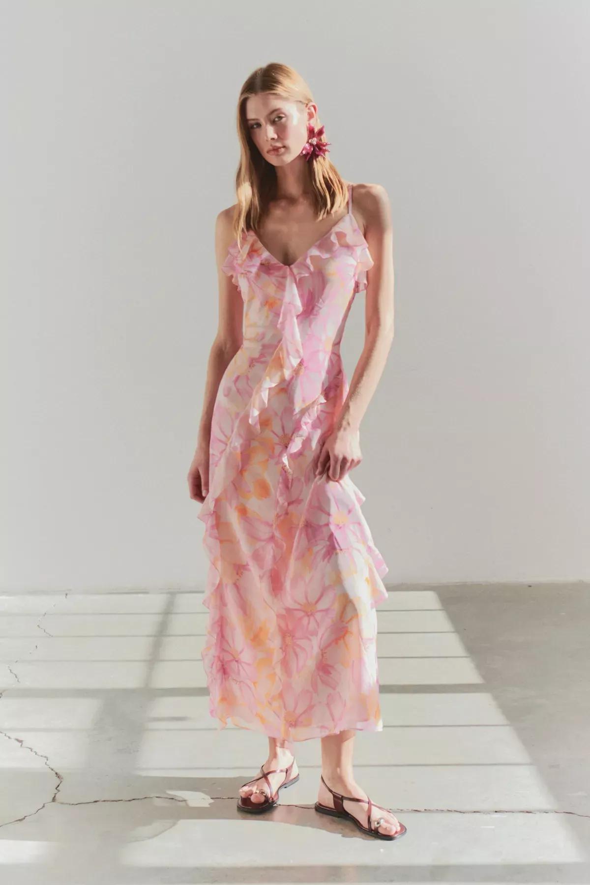 Pink  Ruffle Maxi Dress, Pink, large image number 0