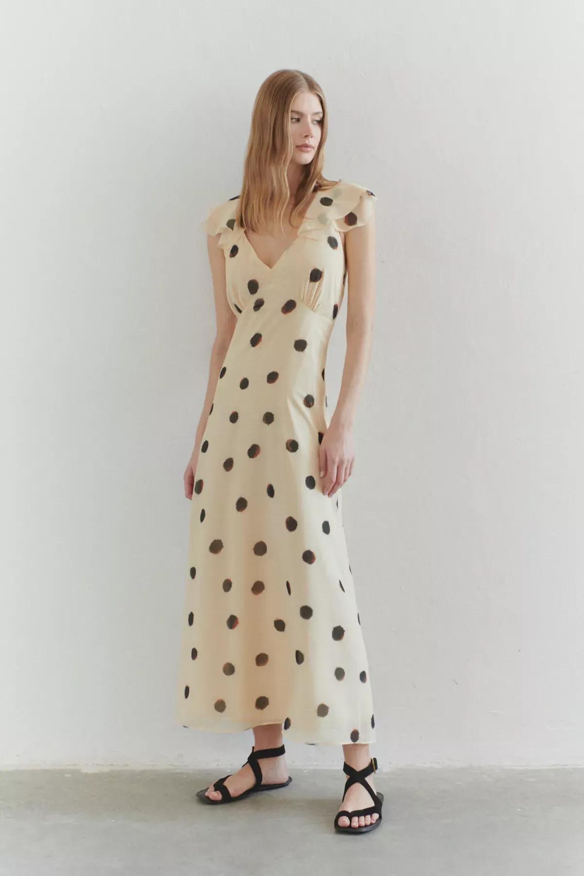 Yellow  Polka Dot Maxi Dress, LIGHT YELLOW, large image number 0