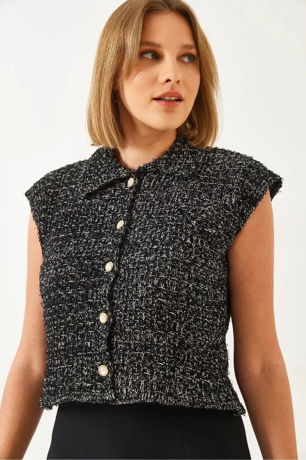 Black Knitwear Vest, BLACK, large image number 0