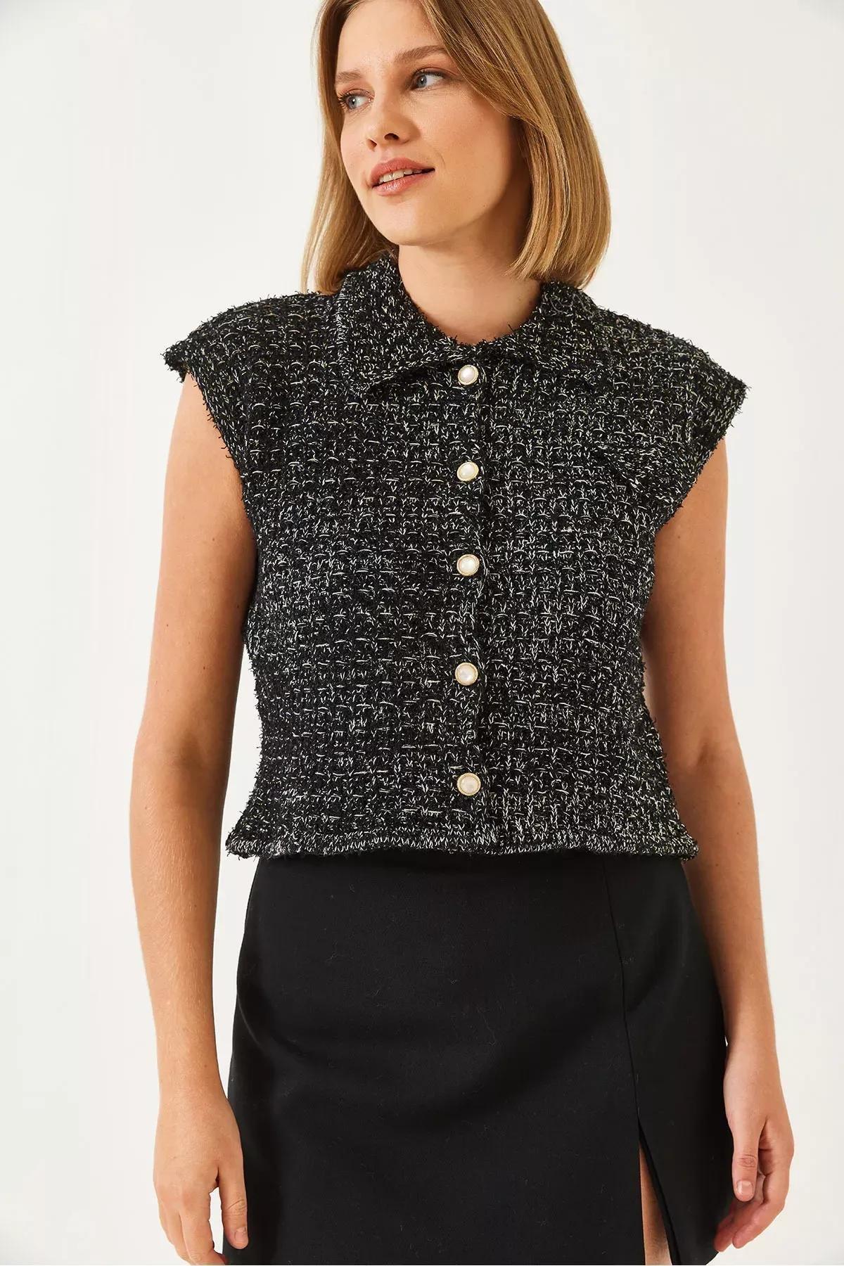 Black Knitwear Vest, BLACK, large image number 1