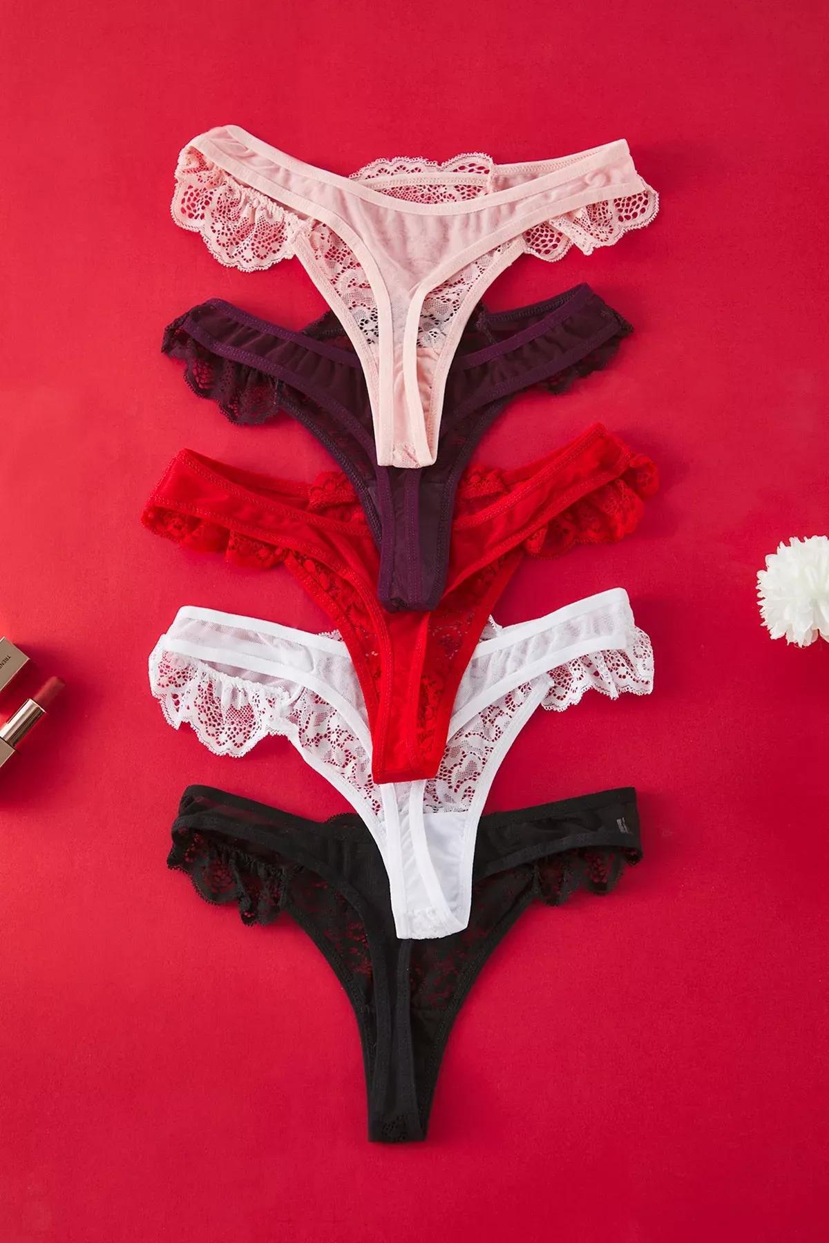 Multicolour 5-Pack Lace Panties, Very colorful, medium