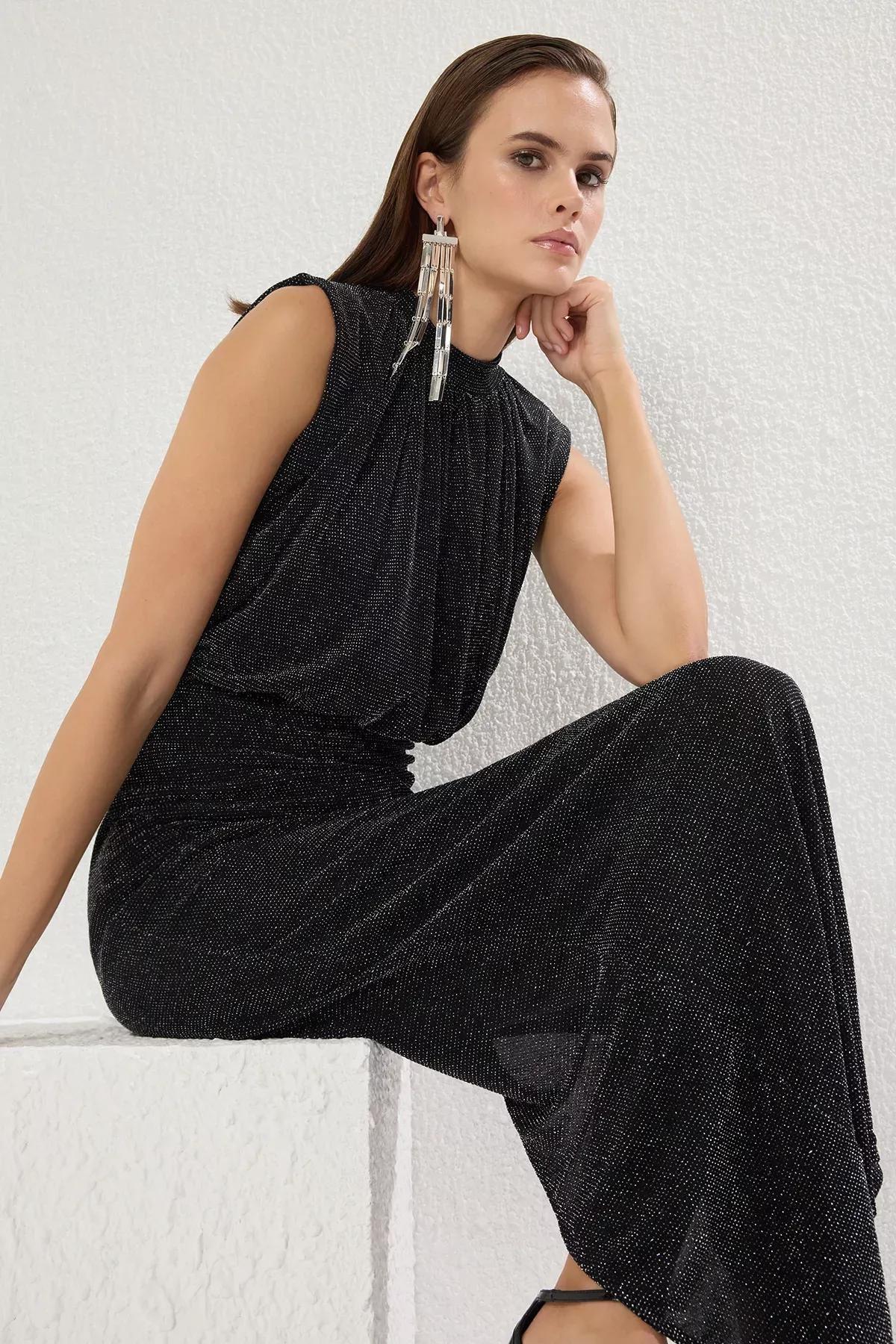 Black Knitted Long Occasionwear Dress, , large image number 0