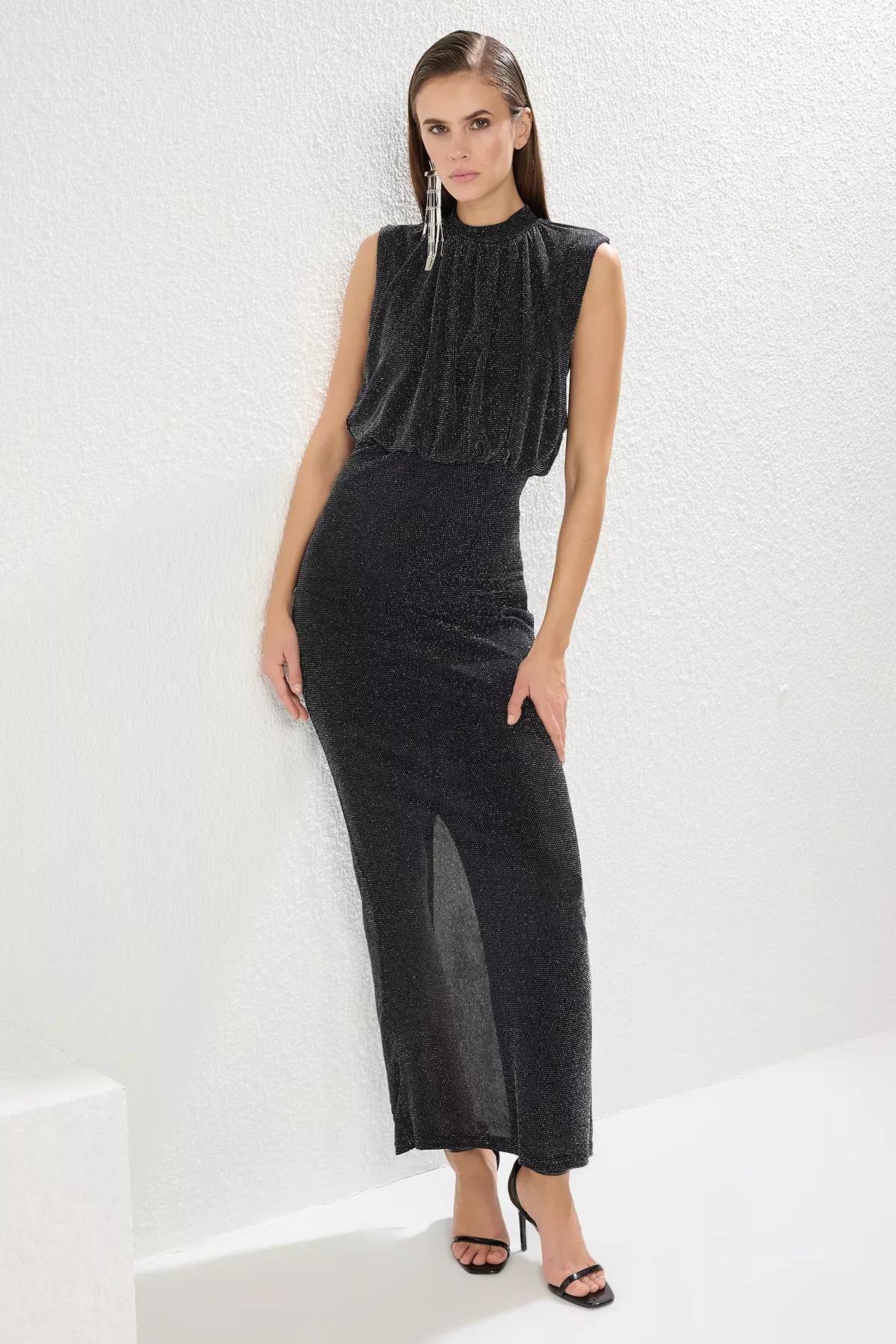 Black Knitted Long Occasionwear Dress, , large image number 1