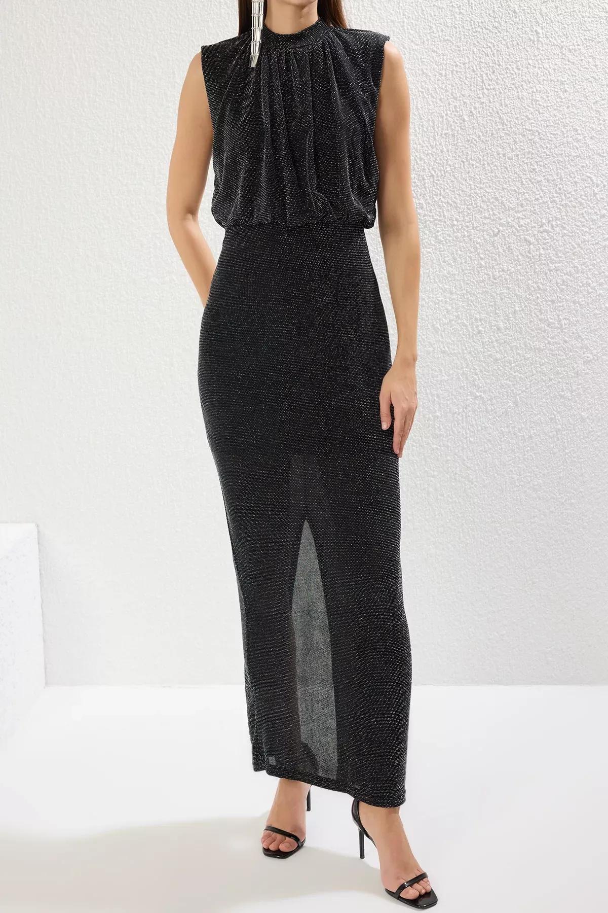 Black Knitted Long Occasionwear Dress, , large image number 2
