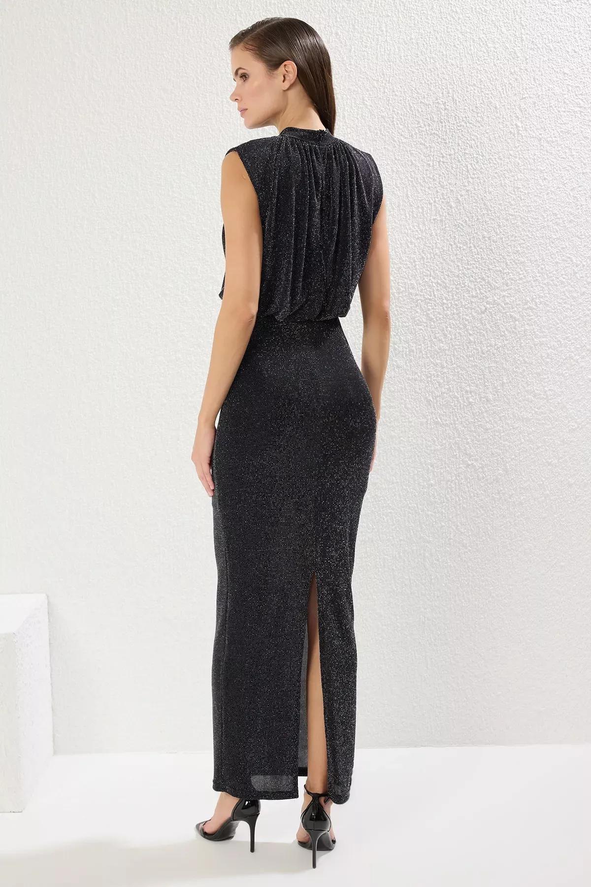 Black Knitted Long Occasionwear Dress, , large image number 4