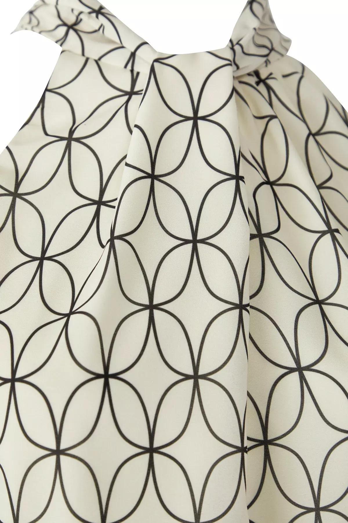 Beige Geometric Halter Blouse, Ecru, large image number 5