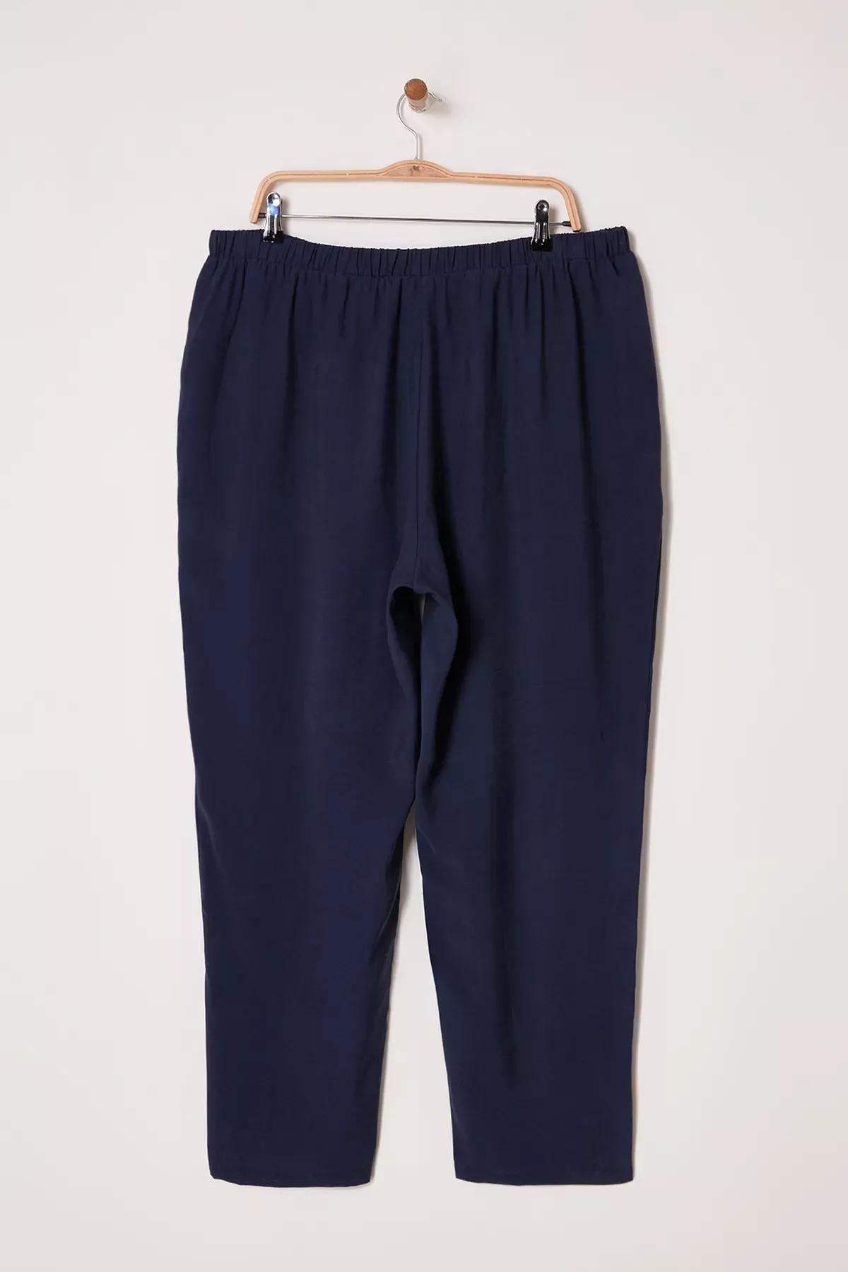 Navy Elastic Waistband Pocket Trousers, Navy blue, large image number 5