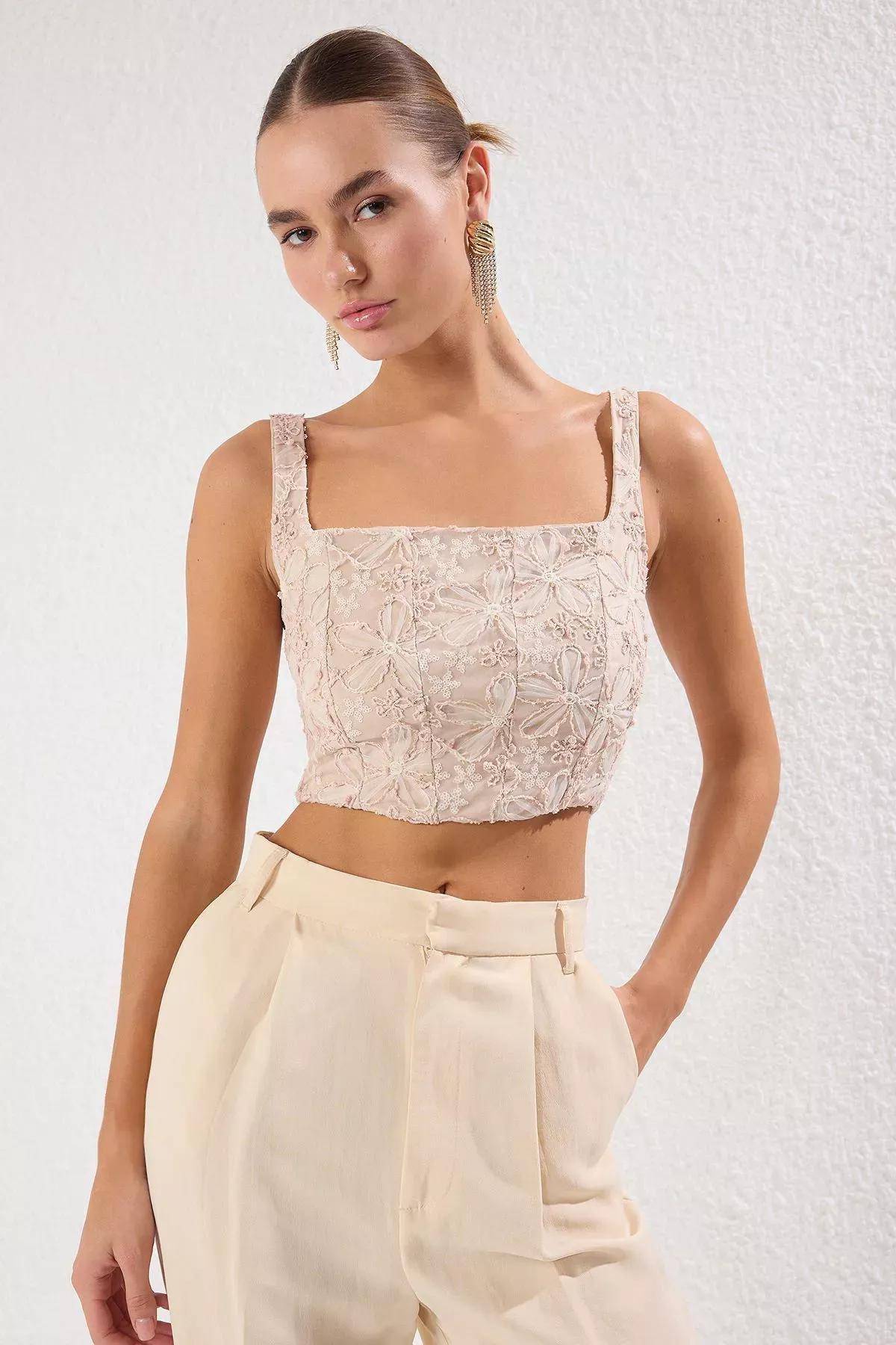 Pink Crop Knitted Bustier, POWDER, large image number 0