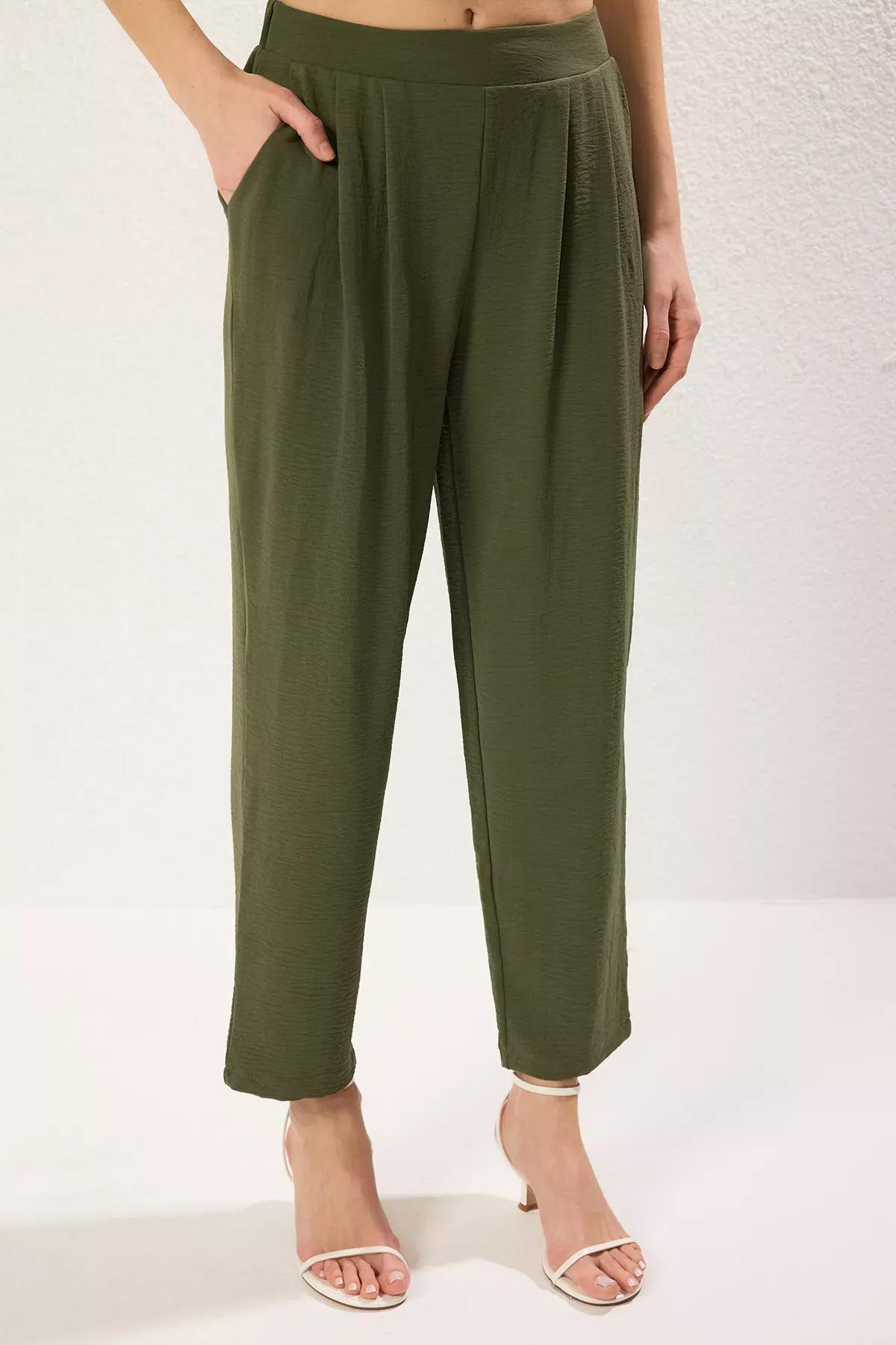 Green Harem Cut Elastic Waist Trousers, , large image number 2