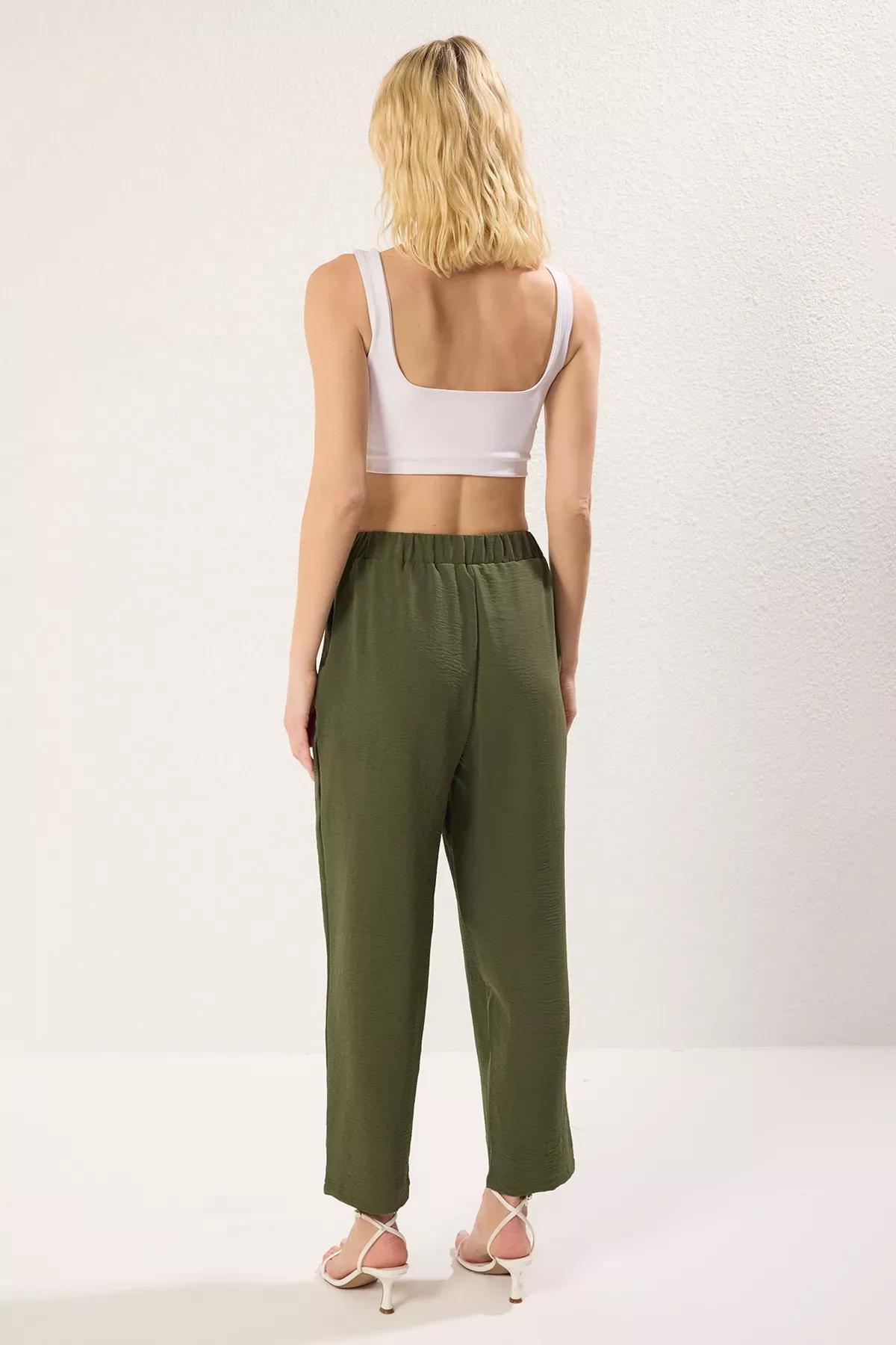 Green Harem Cut Elastic Waist Trousers, , large image number 4