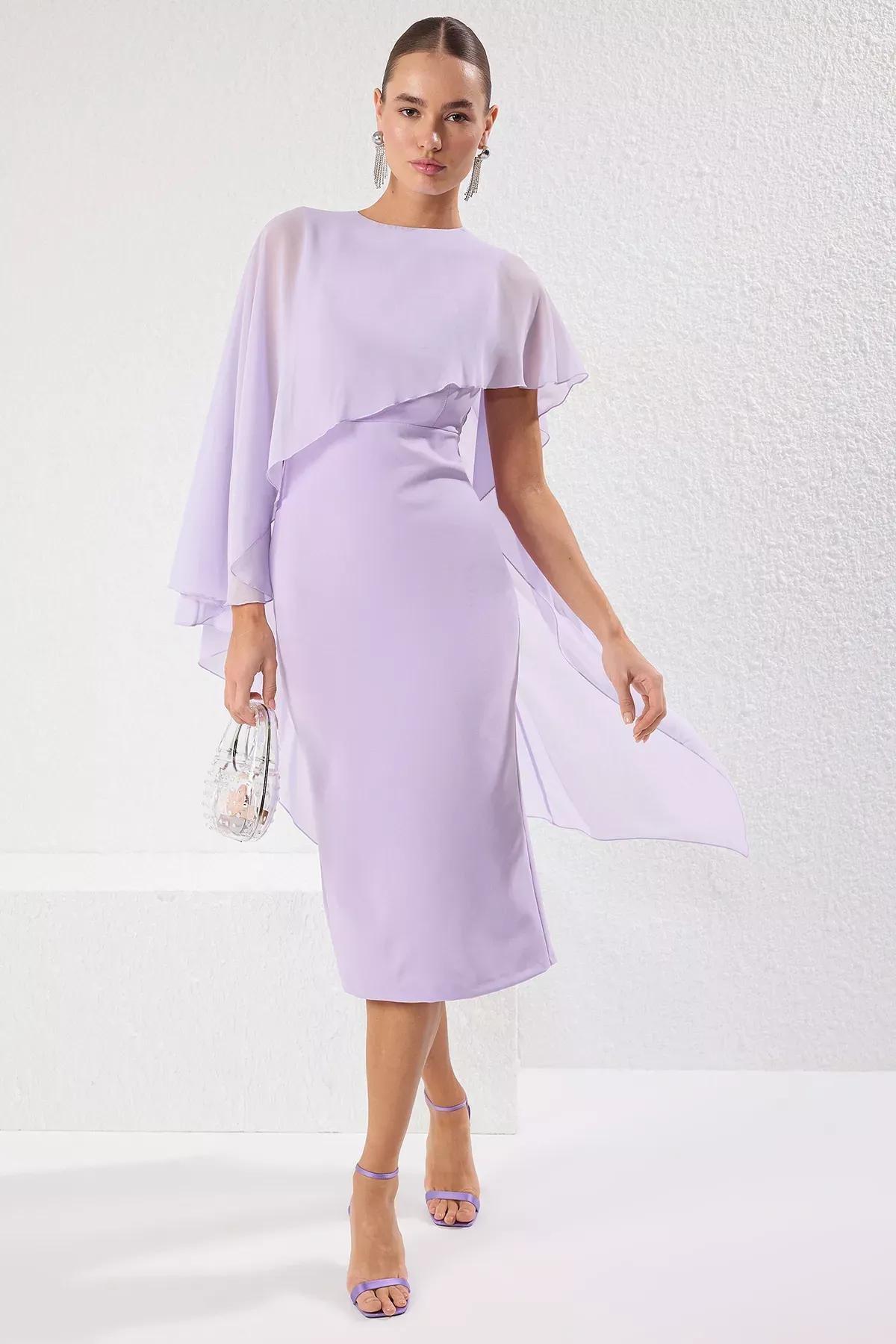 Purple Body-Fitting Midi Dress, Lilac, large image number 0