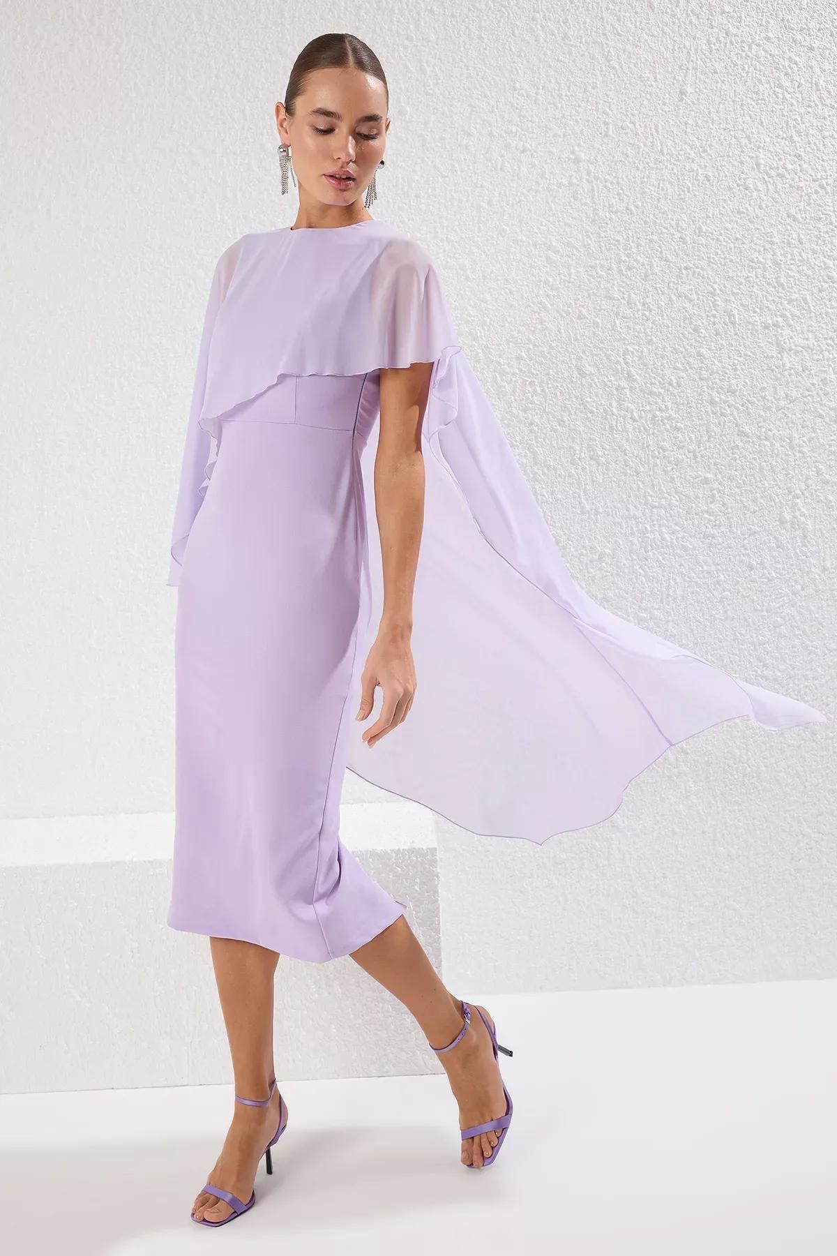 Purple Body-Fitting Midi Dress, Lilac, large image number 1