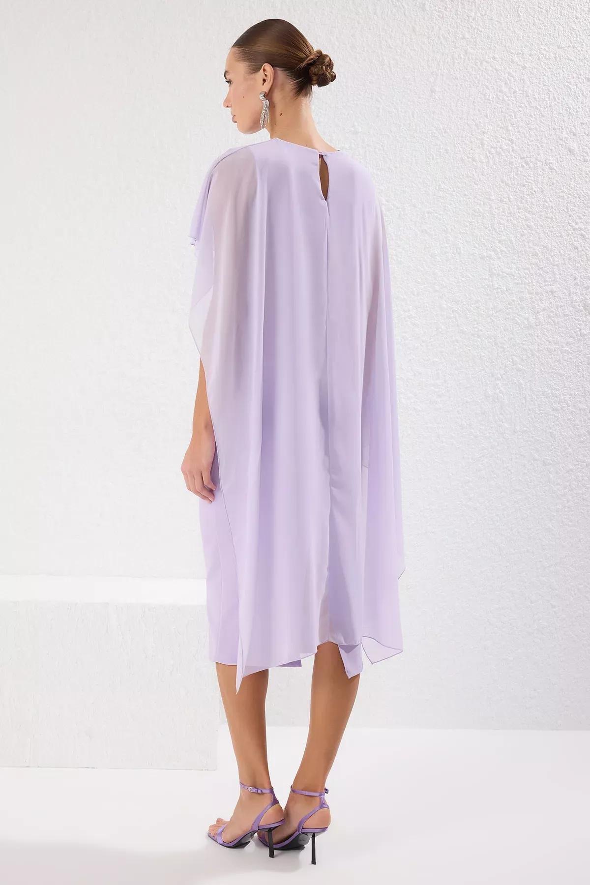 Purple Body-Fitting Midi Dress, Lilac, large image number 3