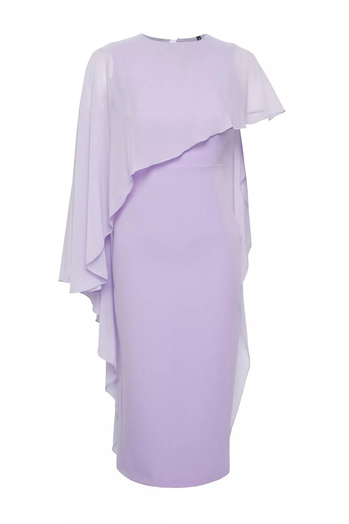 Purple Body-Fitting Midi Dress, Lilac, large image number 4