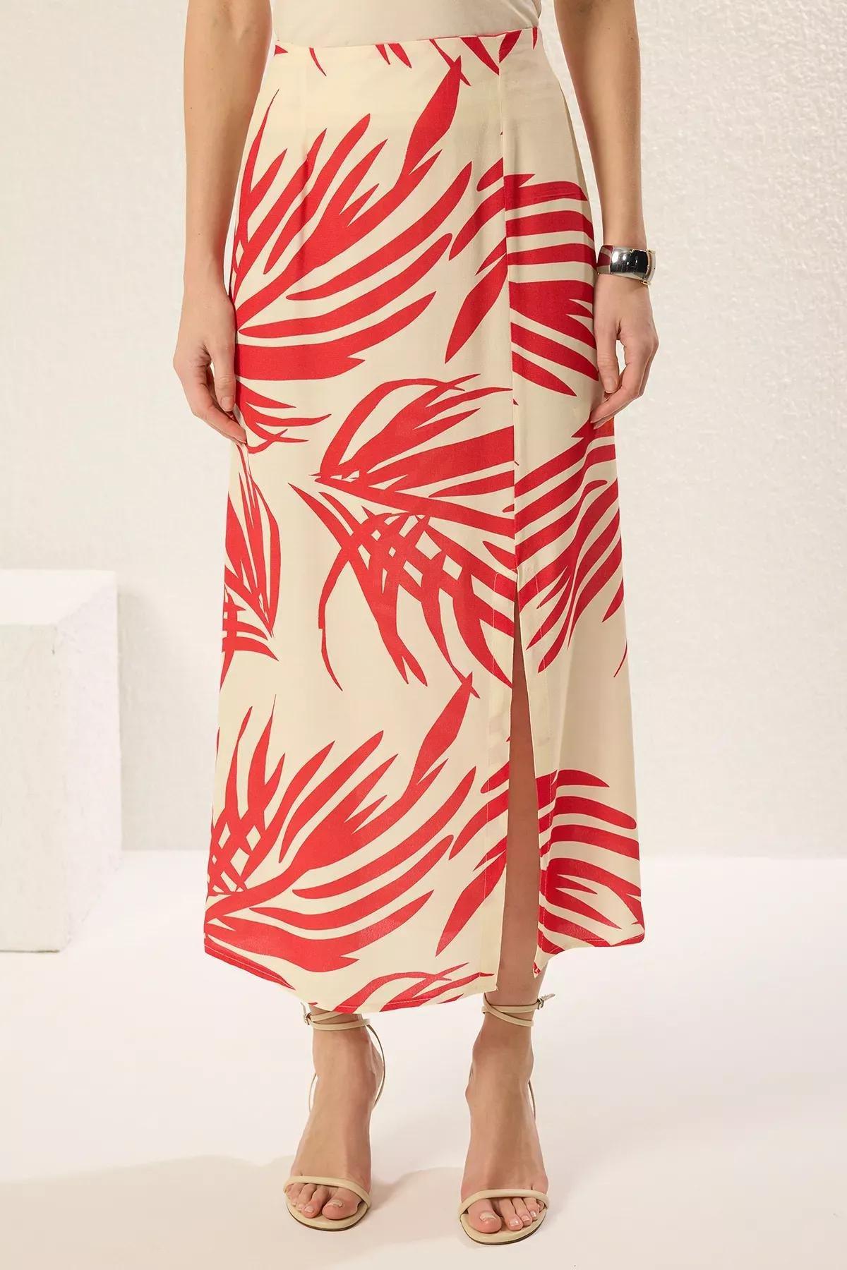 Red Patterned Midi Skirt, C101_7382, large image number 3