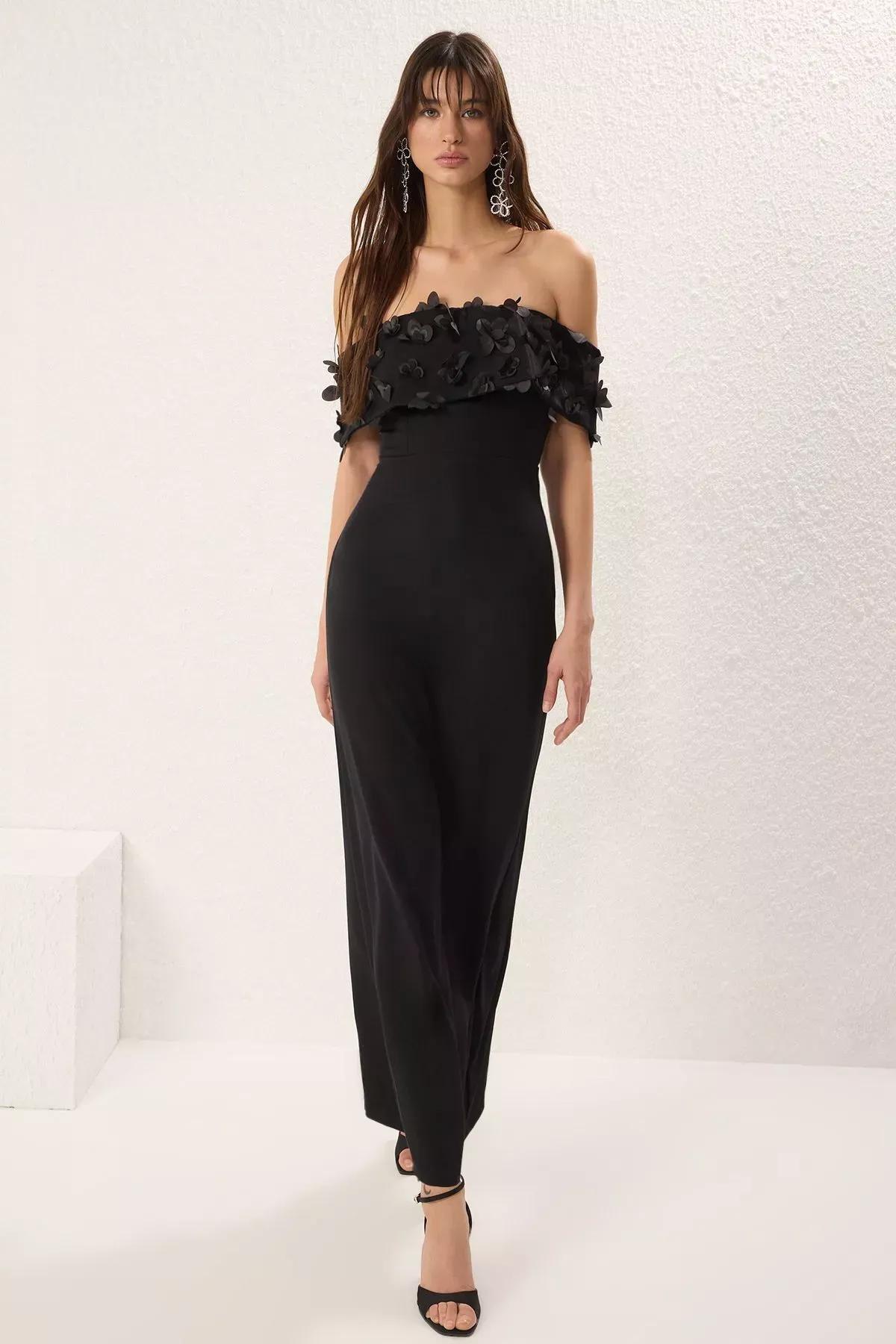 Black Straight Applique Occasionwear Dress, , large image number 0