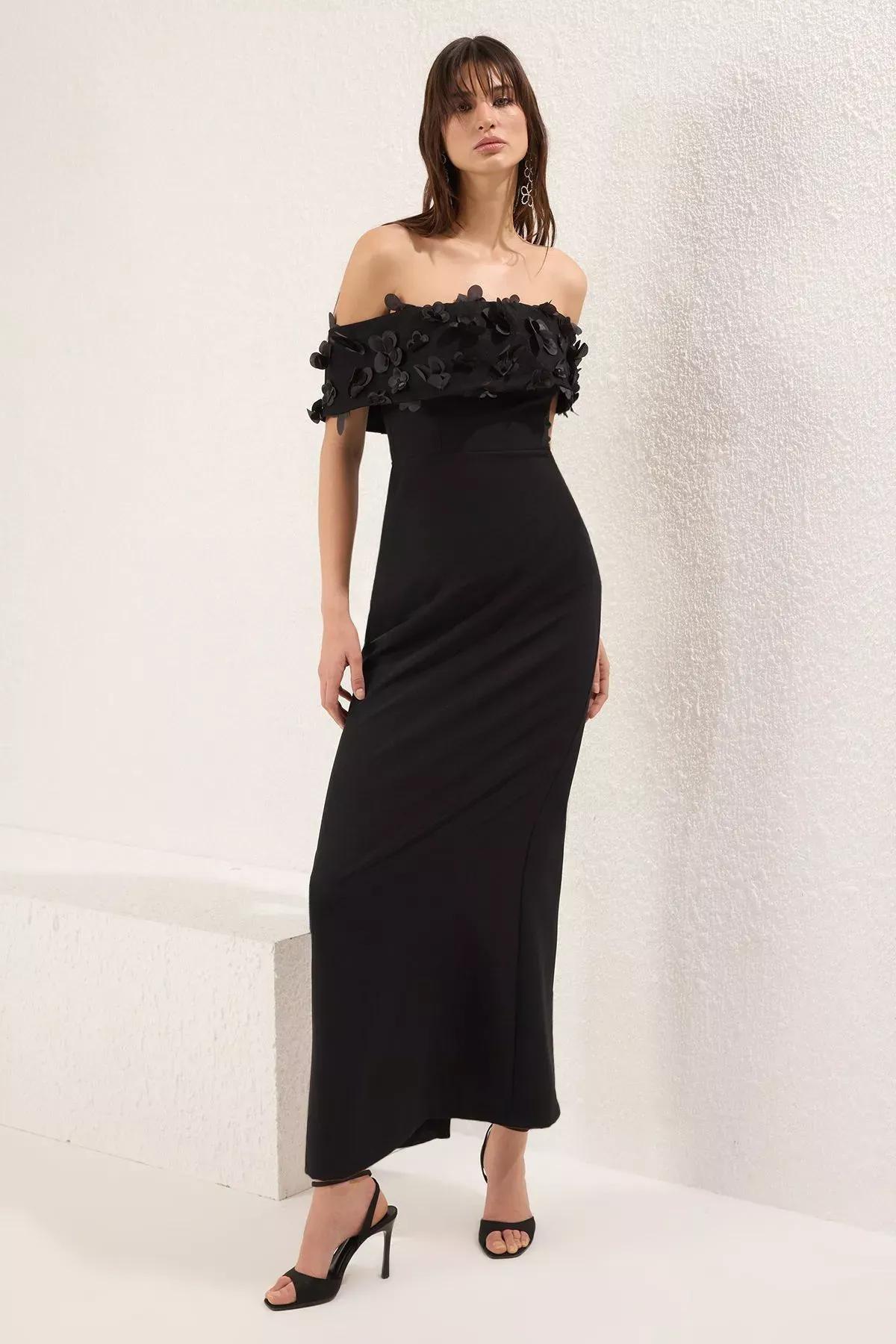 Black Straight Applique Occasionwear Dress, , large image number 1