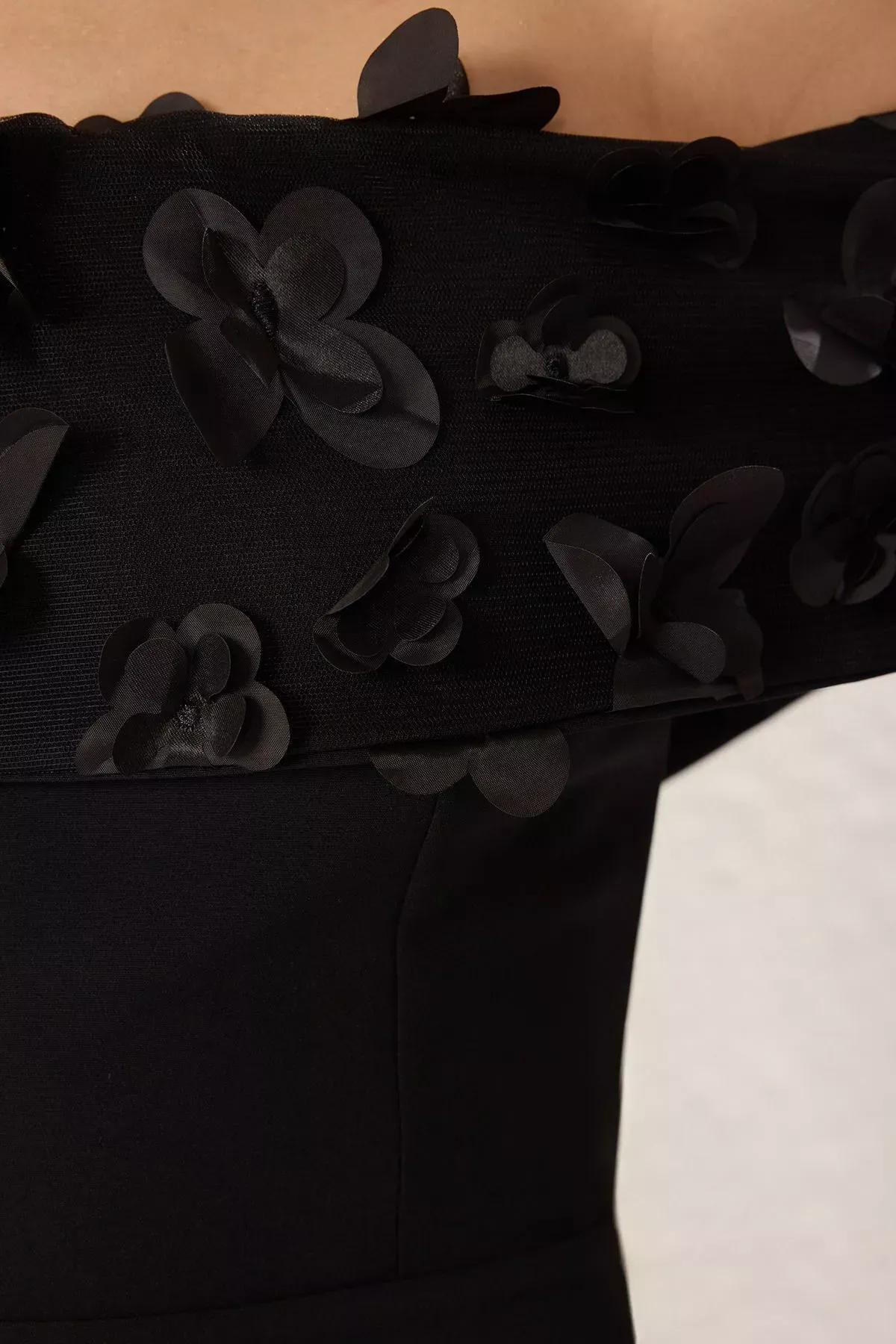 Black Straight Applique Occasionwear Dress, , large image number 2