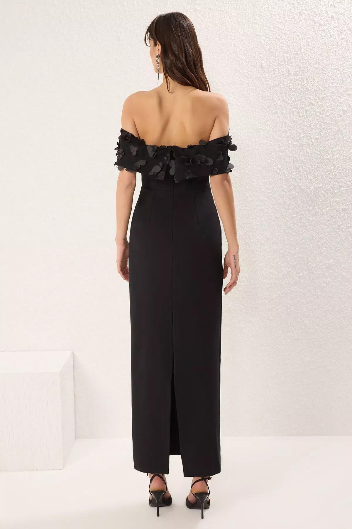Black Straight Applique Occasionwear Dress, , large image number 3