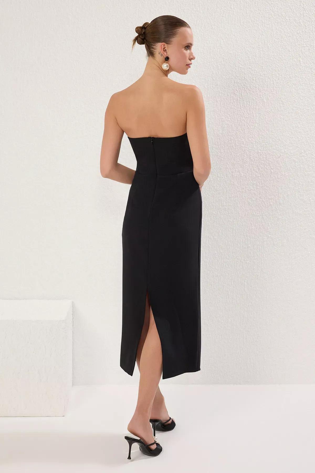 Black Bodycon Strapless Midi Dress, , large image number 3
