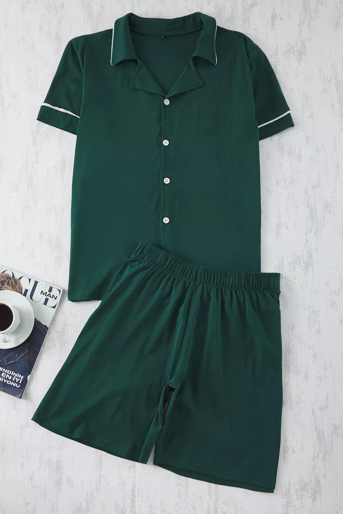 Green Regular Fit Buttoned Pajama Set, Green, large image number 0