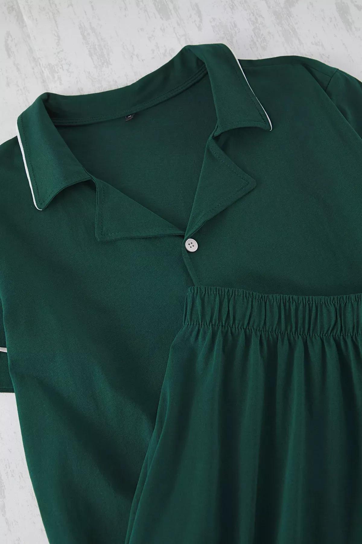 Green Regular Fit Buttoned Pajama Set, Green, large image number 3
