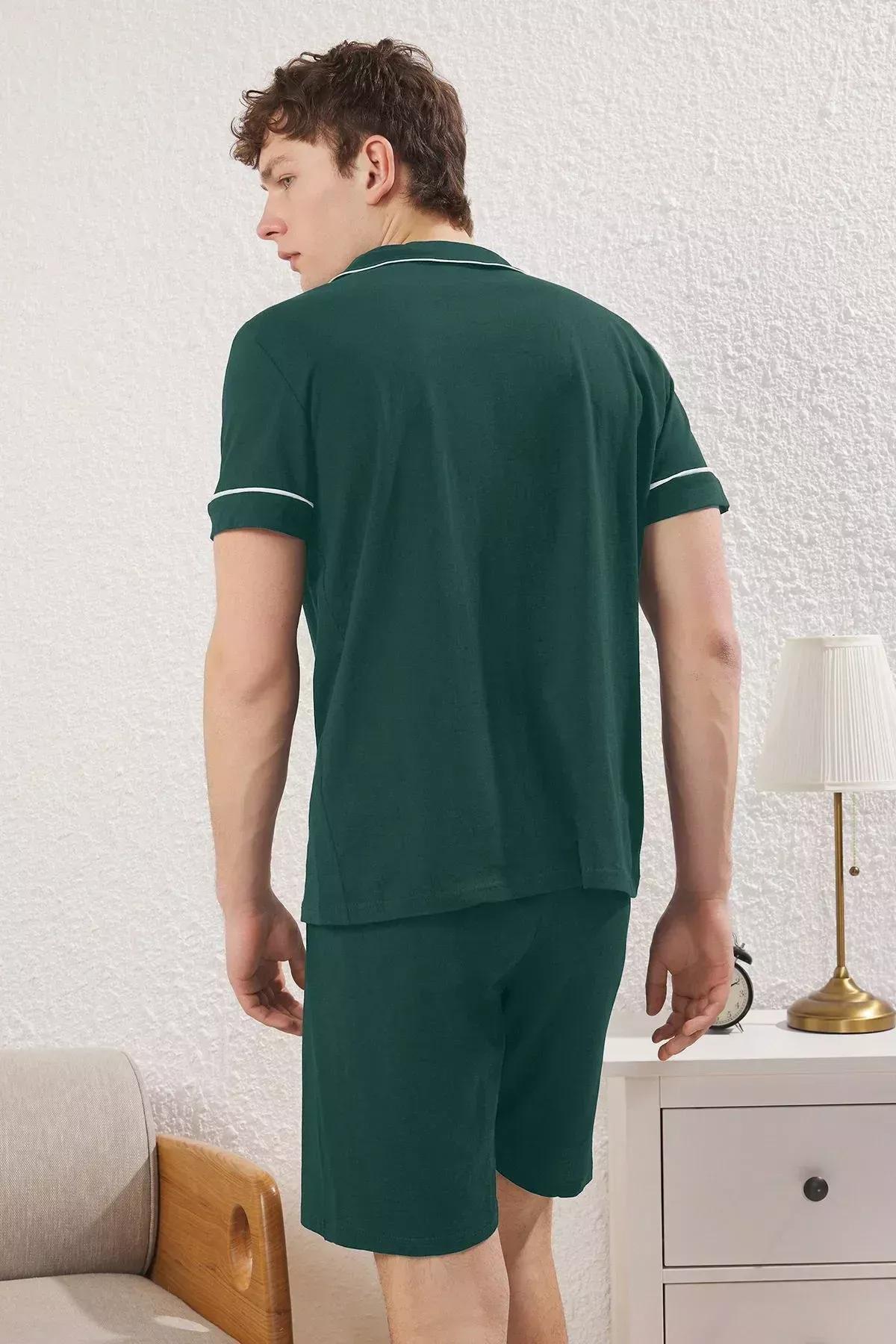 Green Regular Fit Buttoned Pajama Set, Green, large image number 5