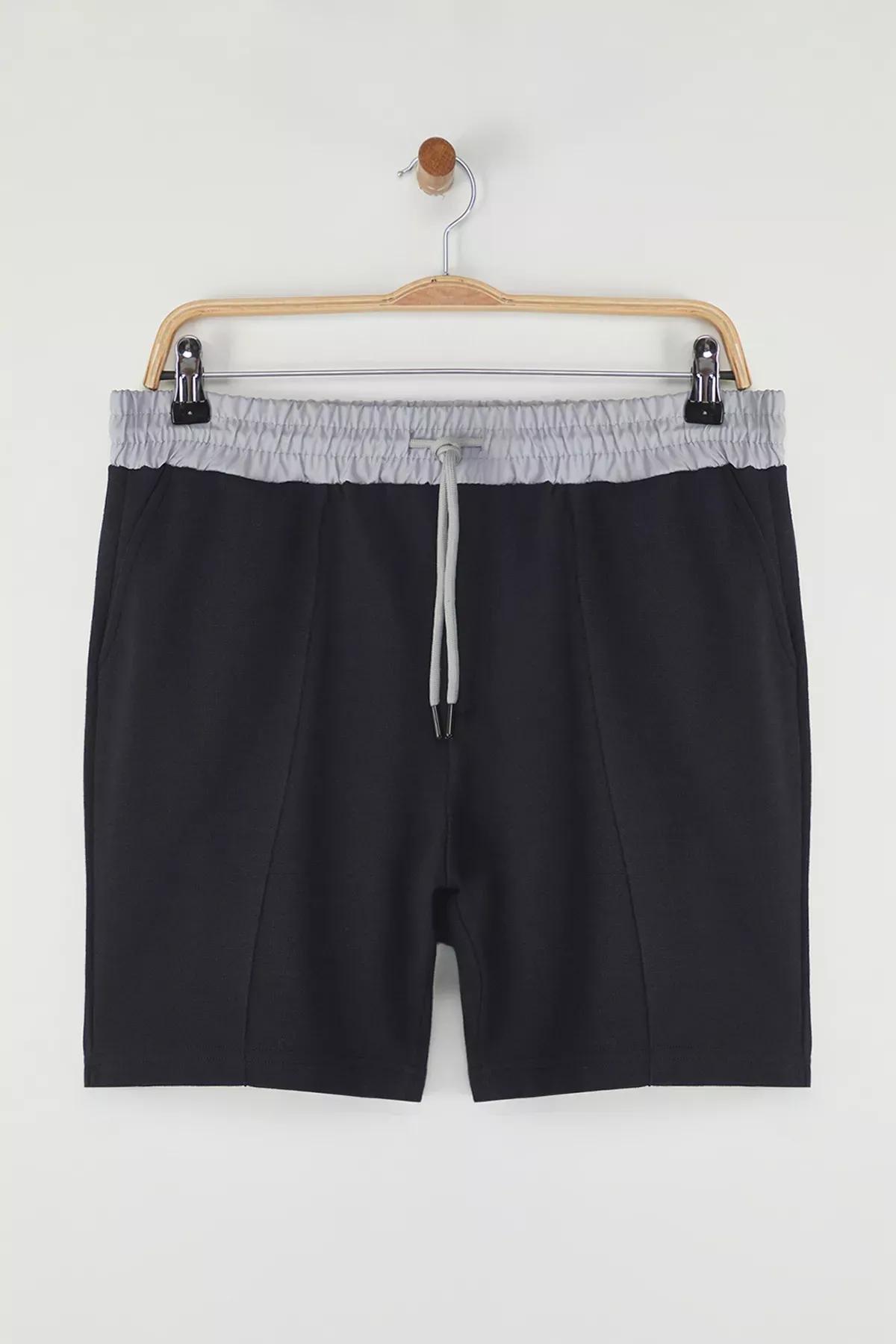 Navy Textured Pique Shorts, Navy blue, medium