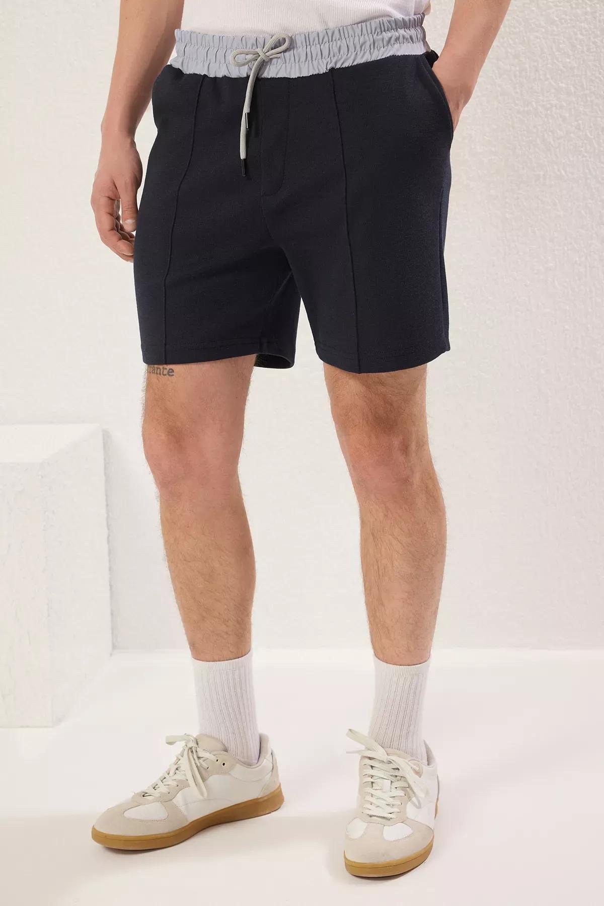 Navy Textured Pique Shorts, Navy blue, large image number 4