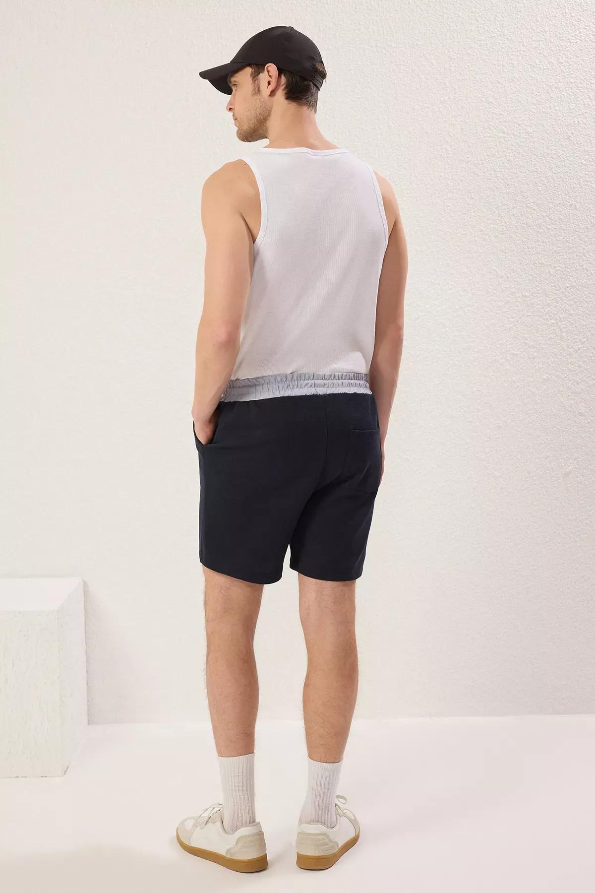 Navy Textured Pique Shorts, Navy blue, large image number 6