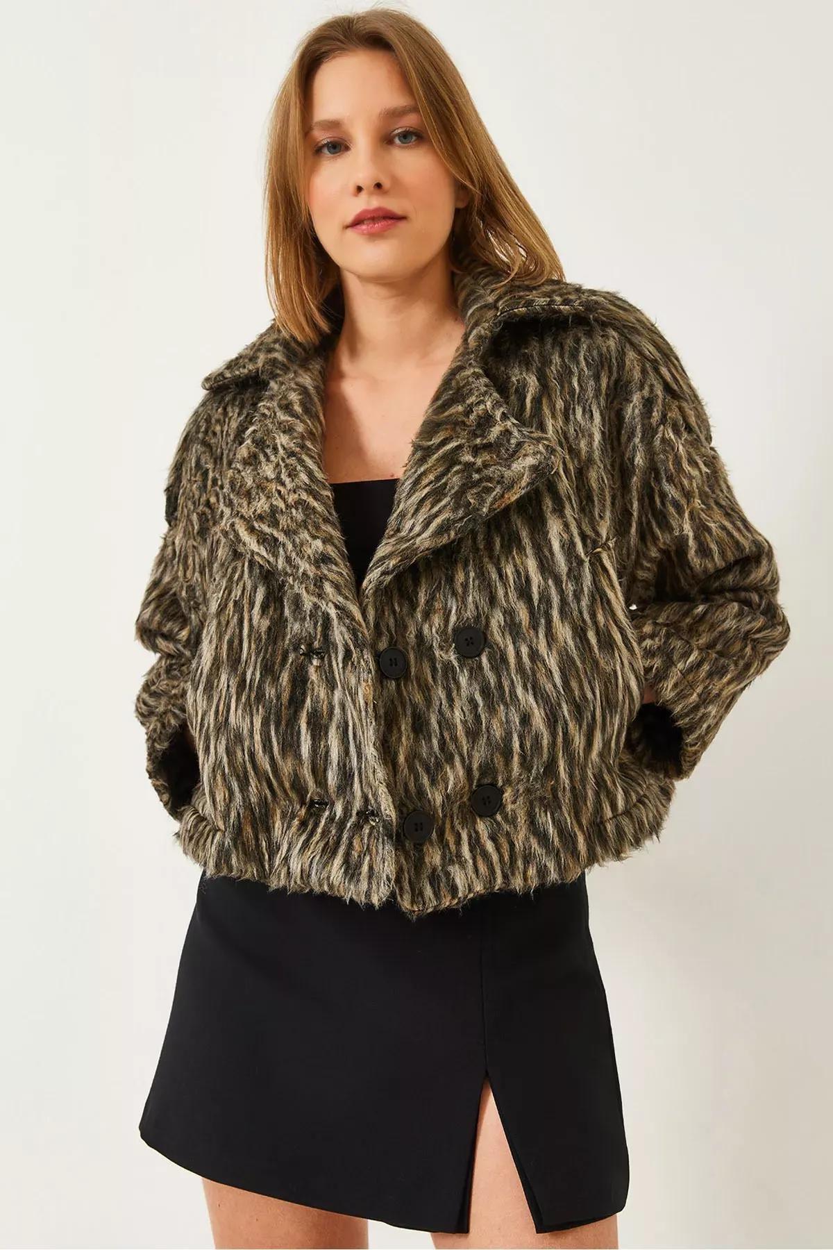 Brown Leopard Raised Stamp Jacket, Black-Beige, large image number 0