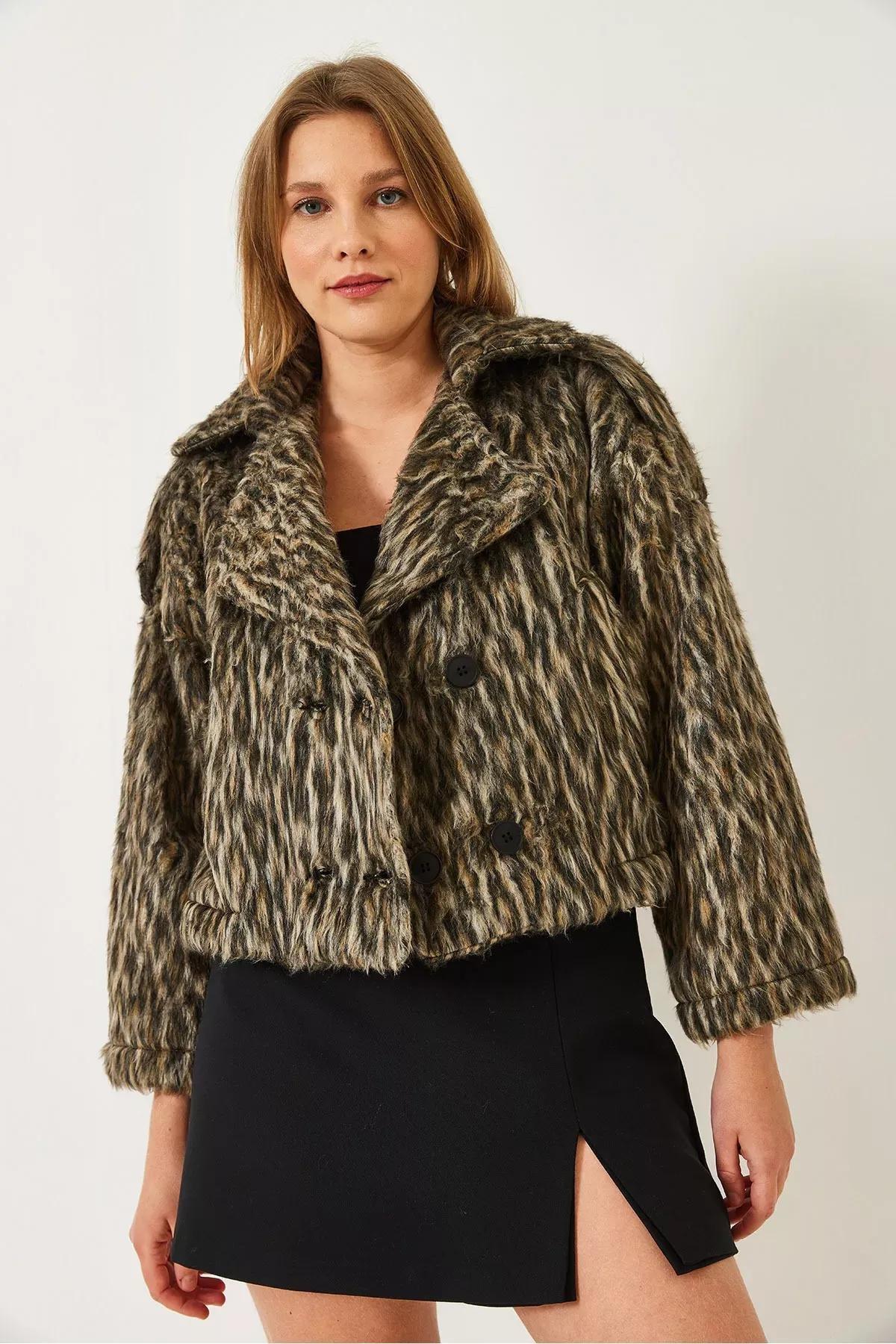 Brown Leopard Raised Stamp Jacket, Black-Beige, large image number 1