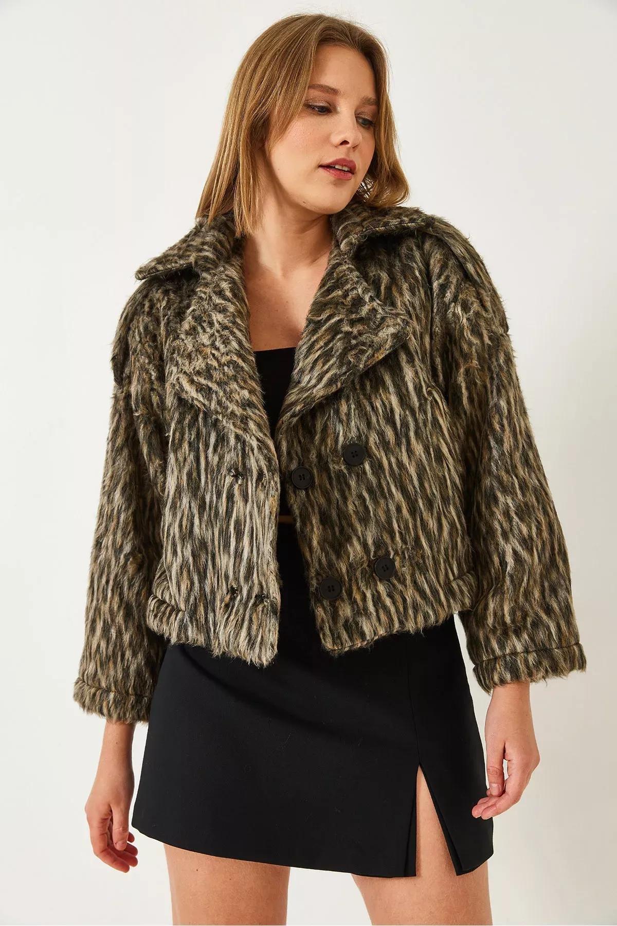 Brown Leopard Raised Stamp Jacket, Black-Beige, large image number 2