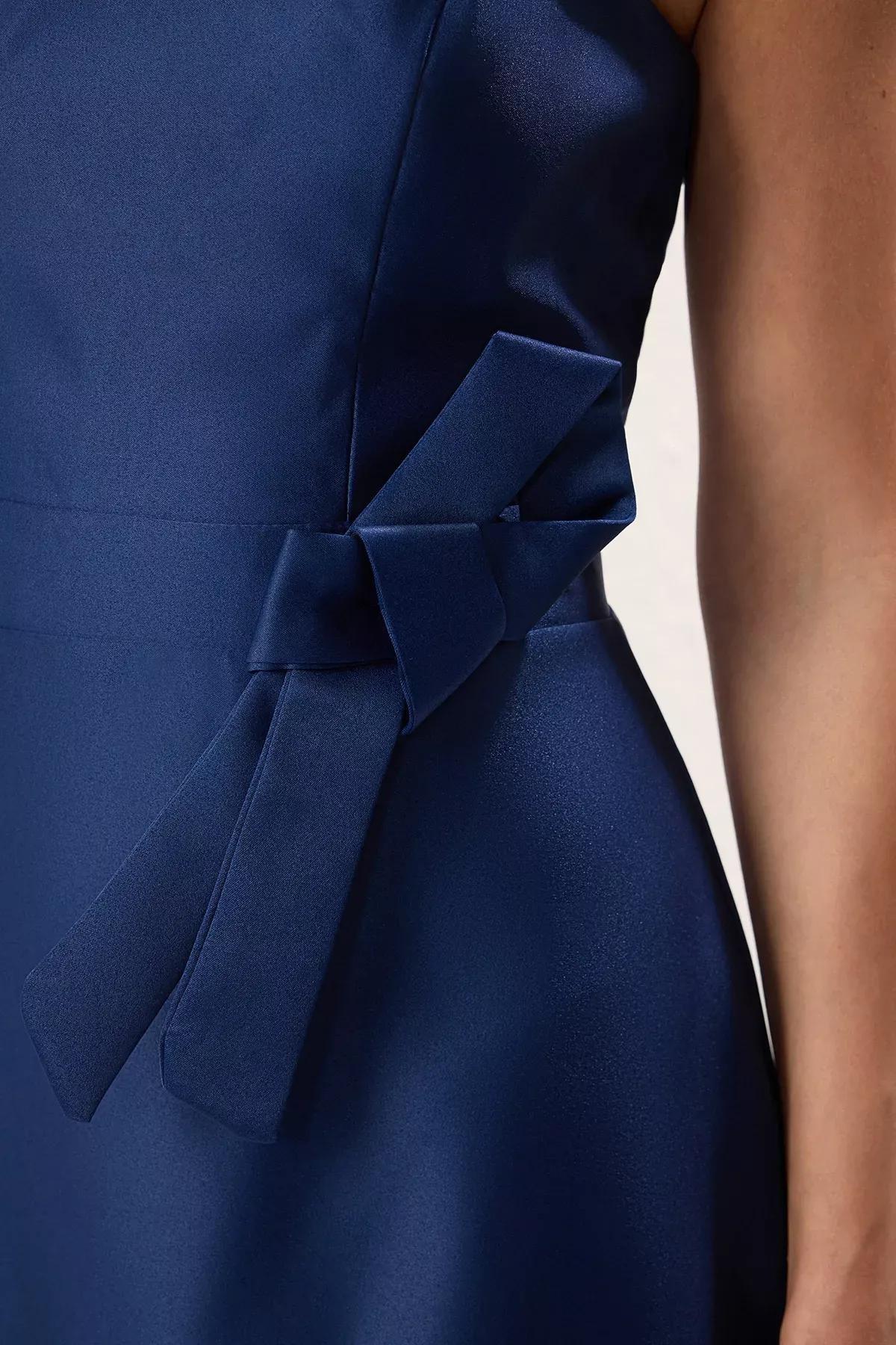 Navy A-Line Matte Satin Short Elegant Dress, , large image number 2