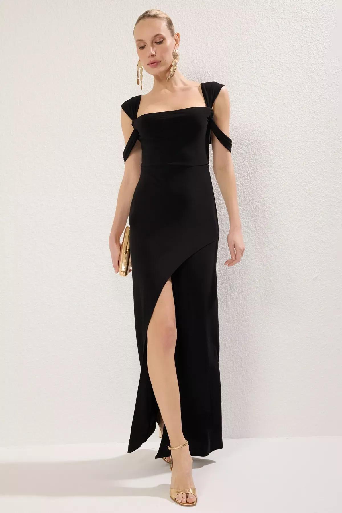 Black Knitting Maxi Occasionwear Dress, , large image number 0