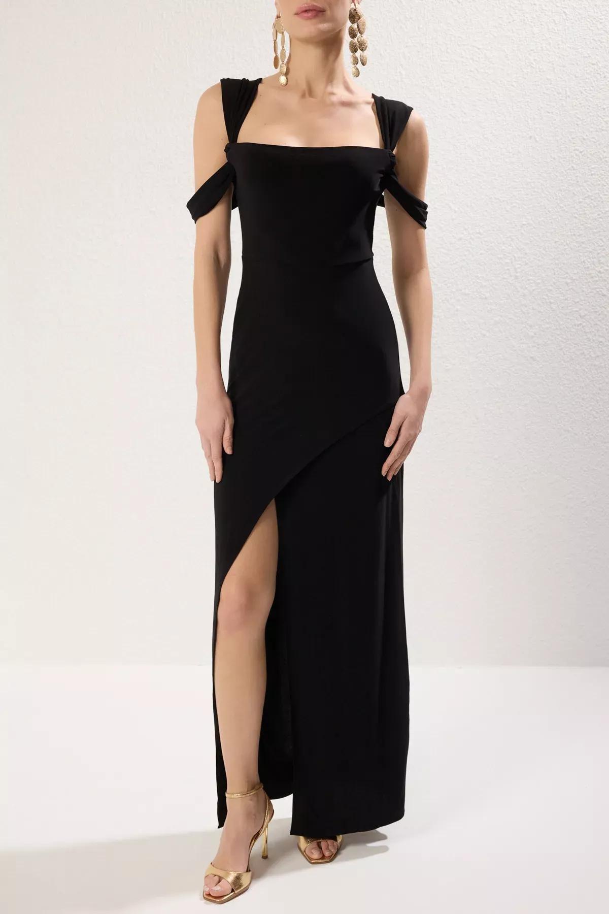 Black Knitting Maxi Occasionwear Dress, , large image number 2