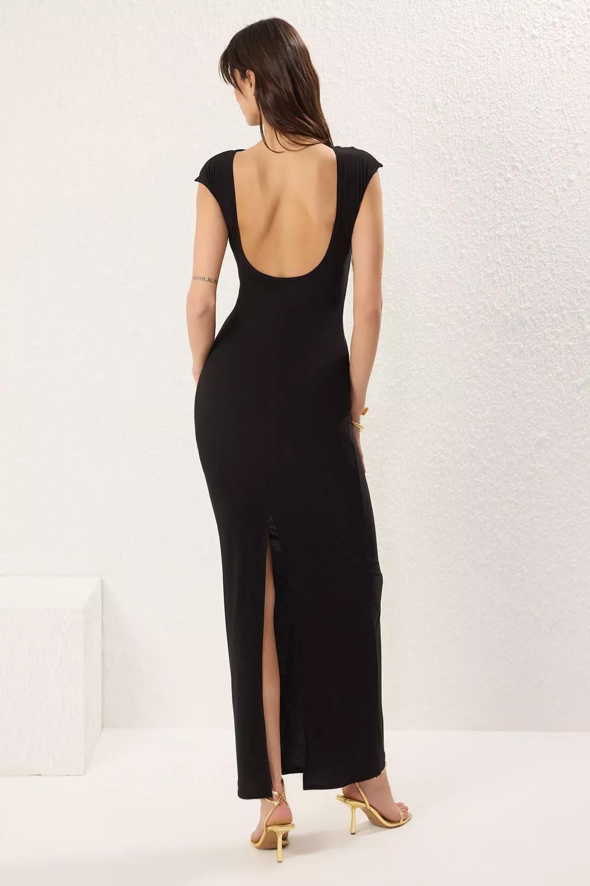 Black Accessory Detailed Occasionwear Dress, BLACK, large image number 3