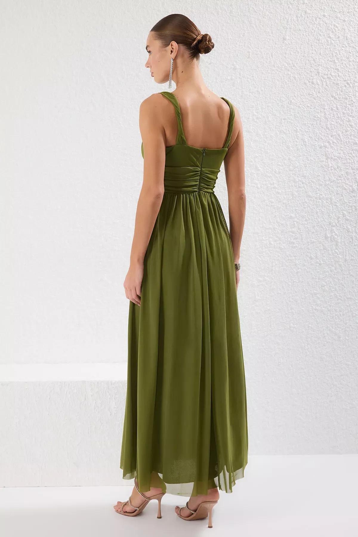 Green A-Line V-Neck Occasionwear Dress, , large image number 3
